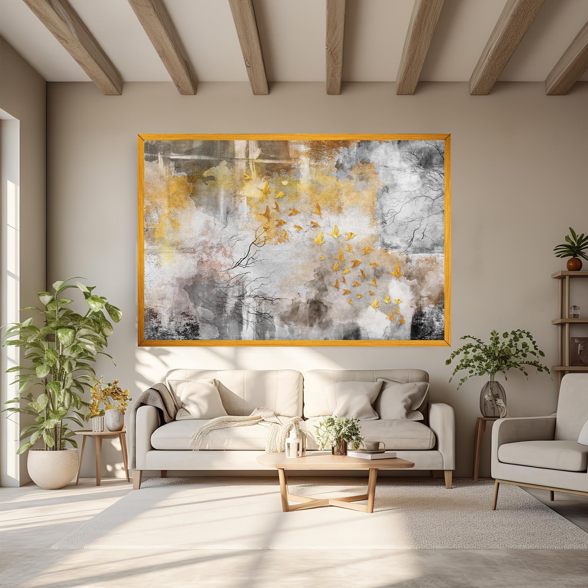 Картина на платно Gold Birds Flying mockup 6