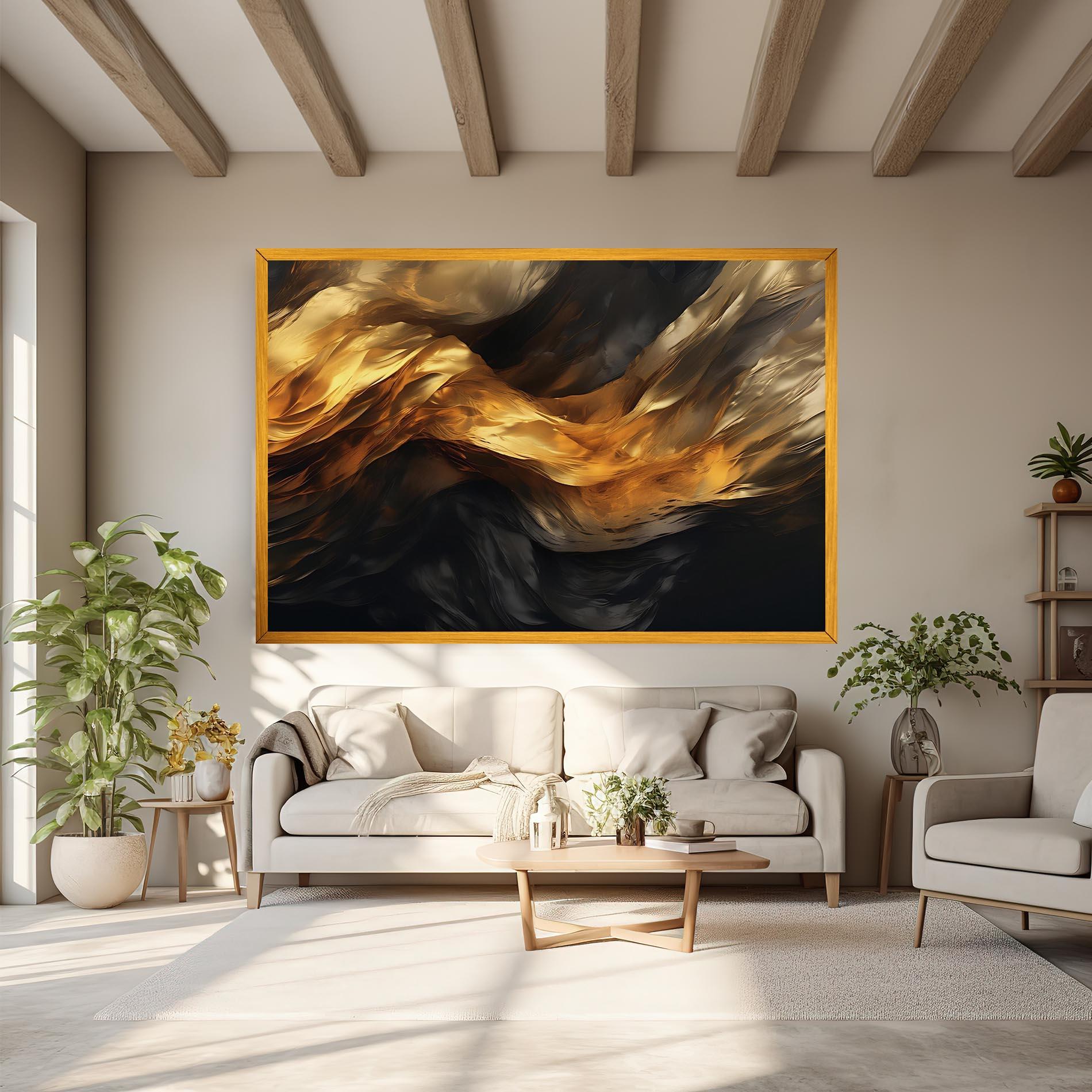 Картина на платно Golden Waves With Black mockup 6