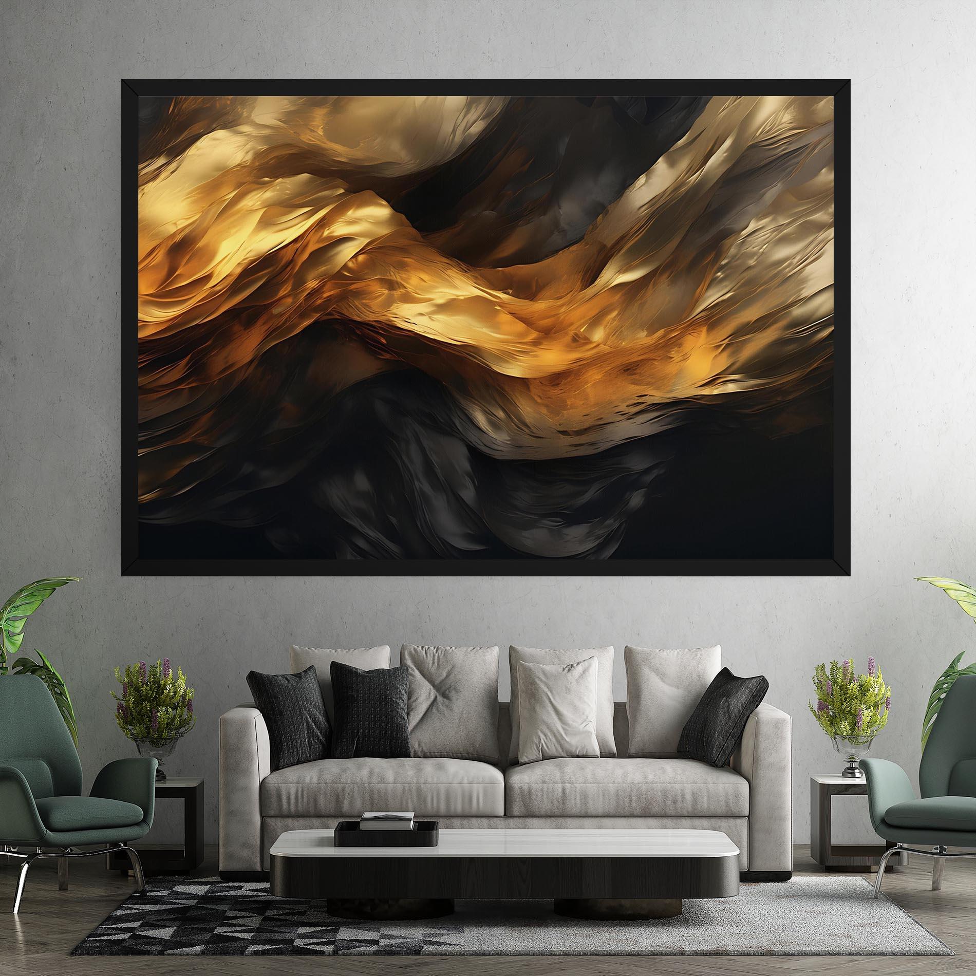 Картина на платно Golden Waves With Black mockup 7