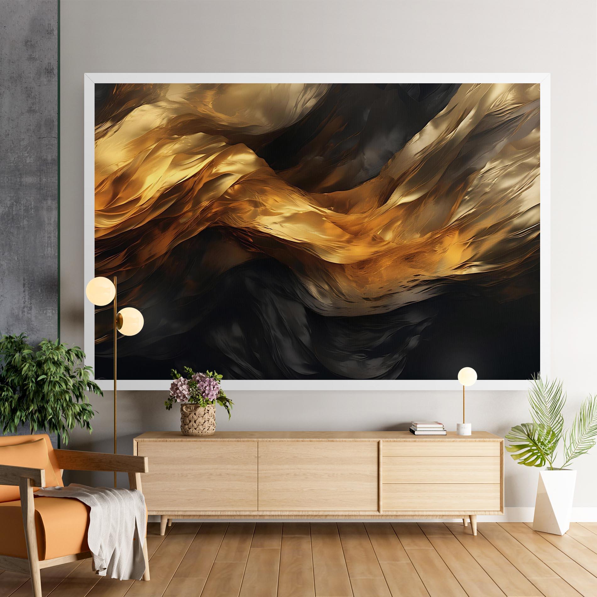 Картина на платно Golden Waves With Black mockup 9