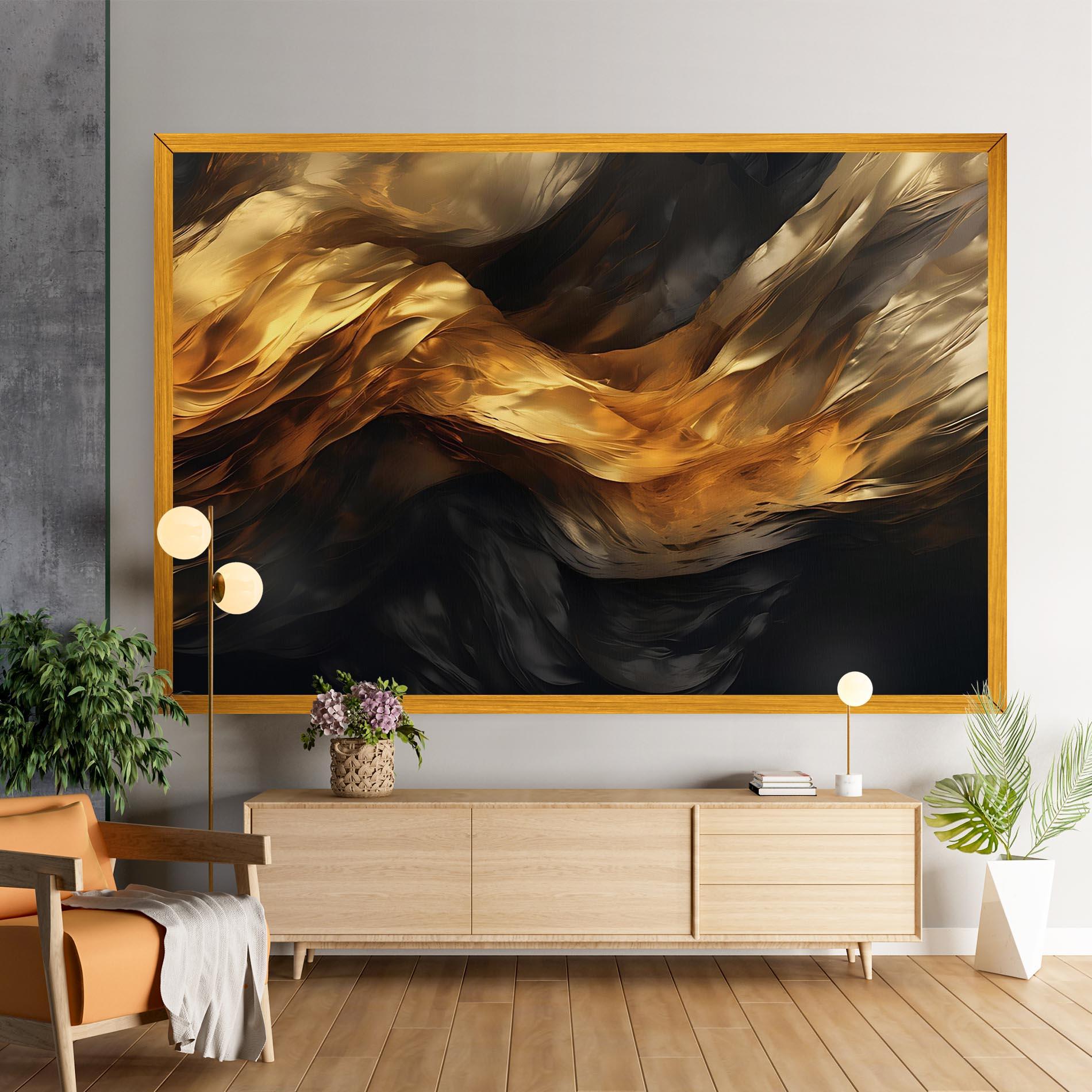 Картина на платно Golden Waves With Black mockup 9