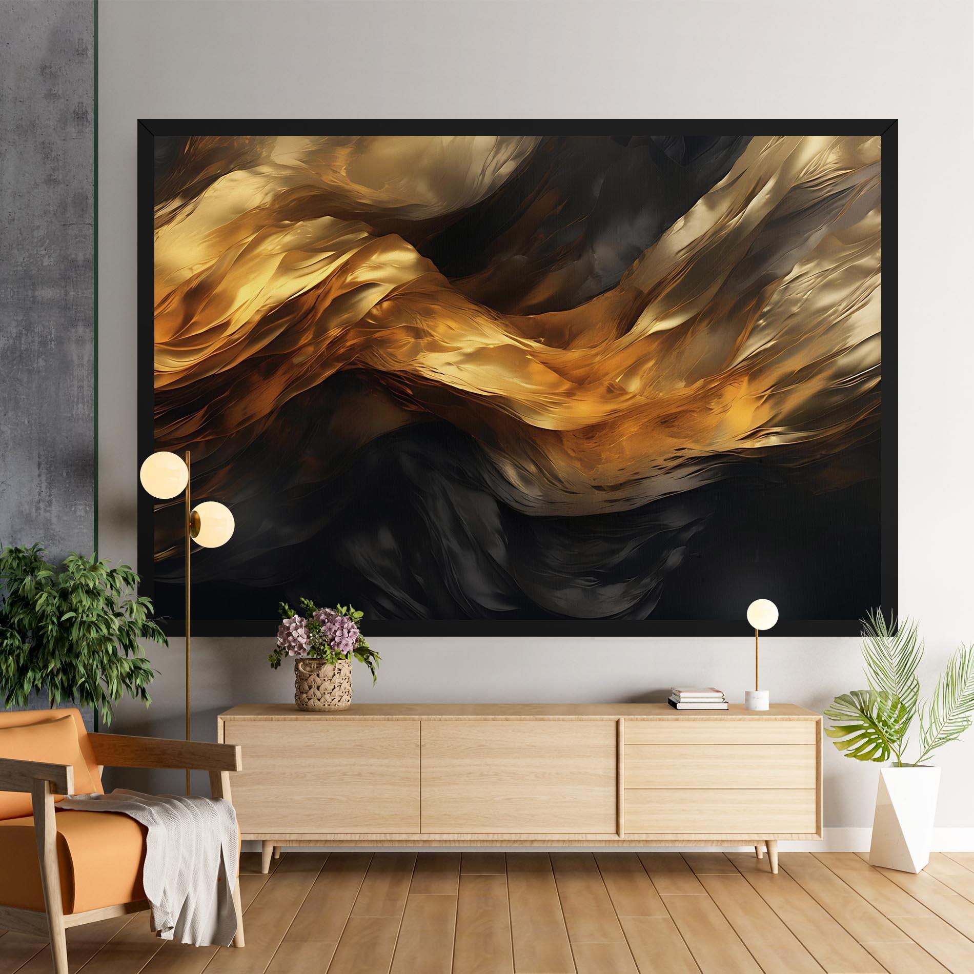 Картина на платно Golden Waves With Black mockup 9
