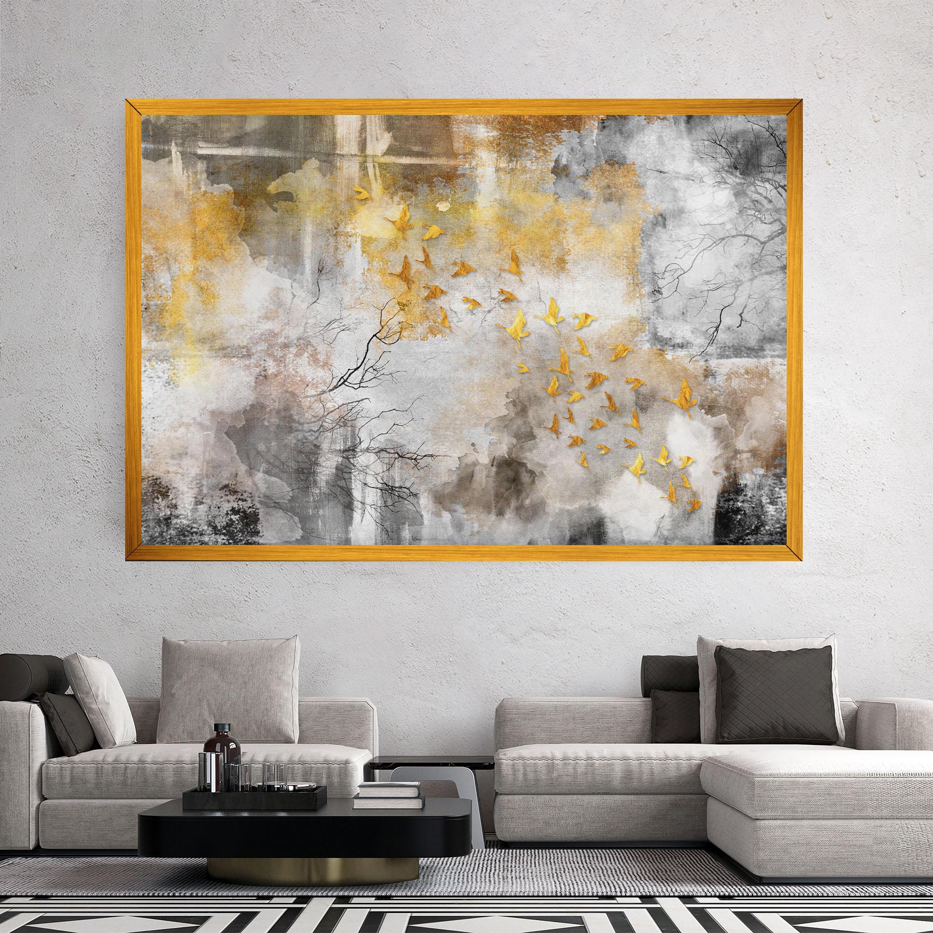 Картина на платно Gold Birds Flying mockup 2