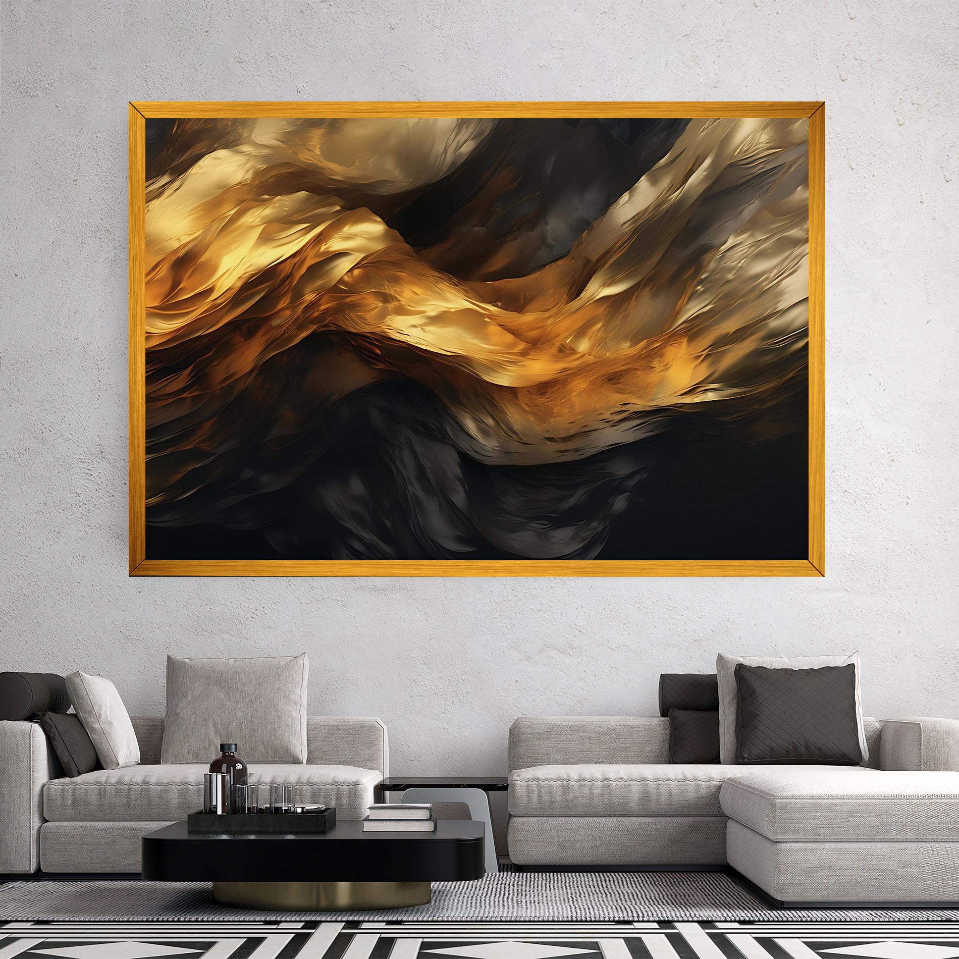 Картина на платно Golden Waves With Black mockup 2