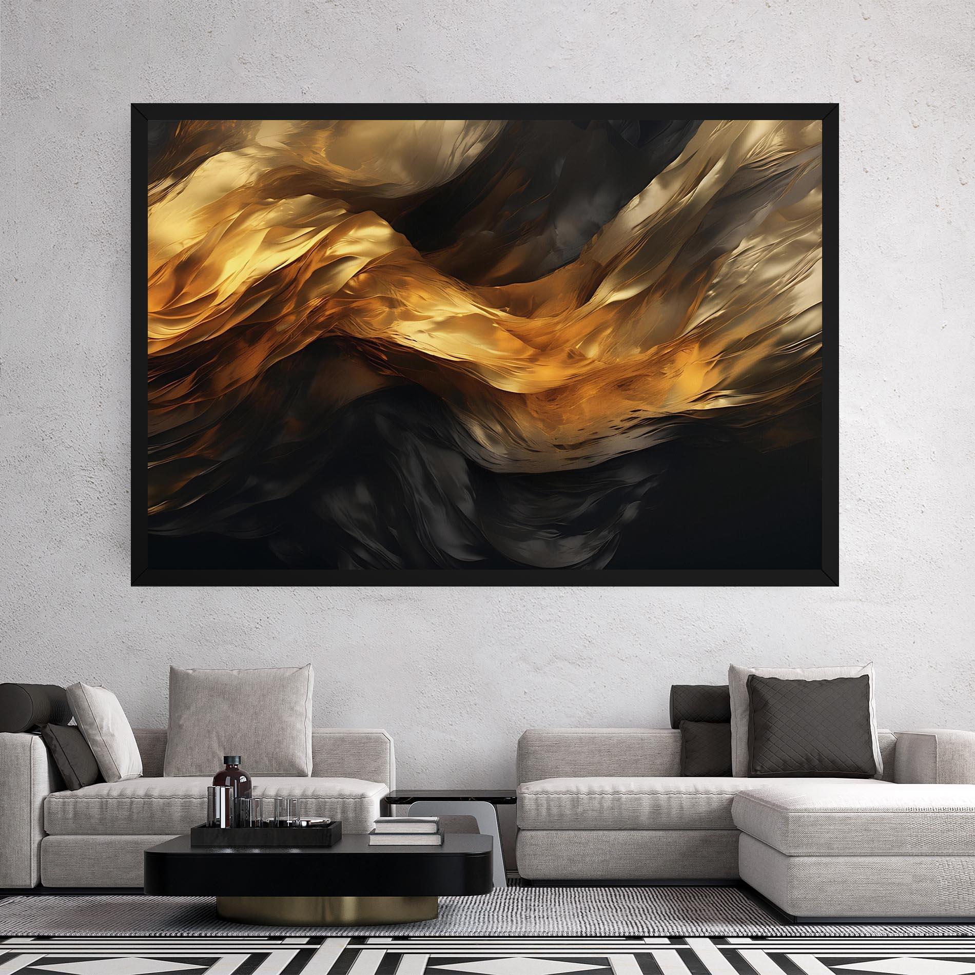 Картина на платно Golden Waves With Black mockup 2