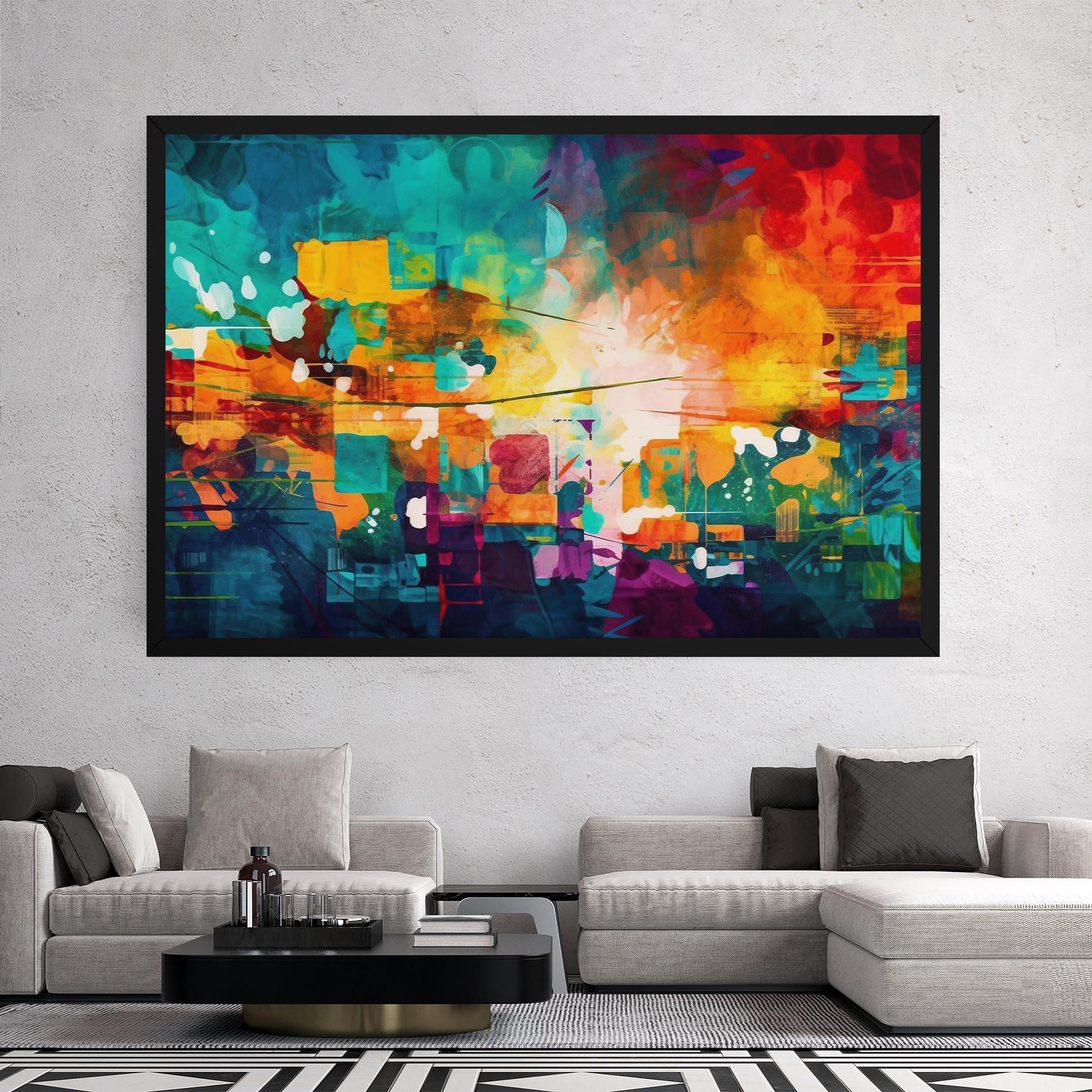 Картина на платно Vibrant Colors On Blue Background mockup 2