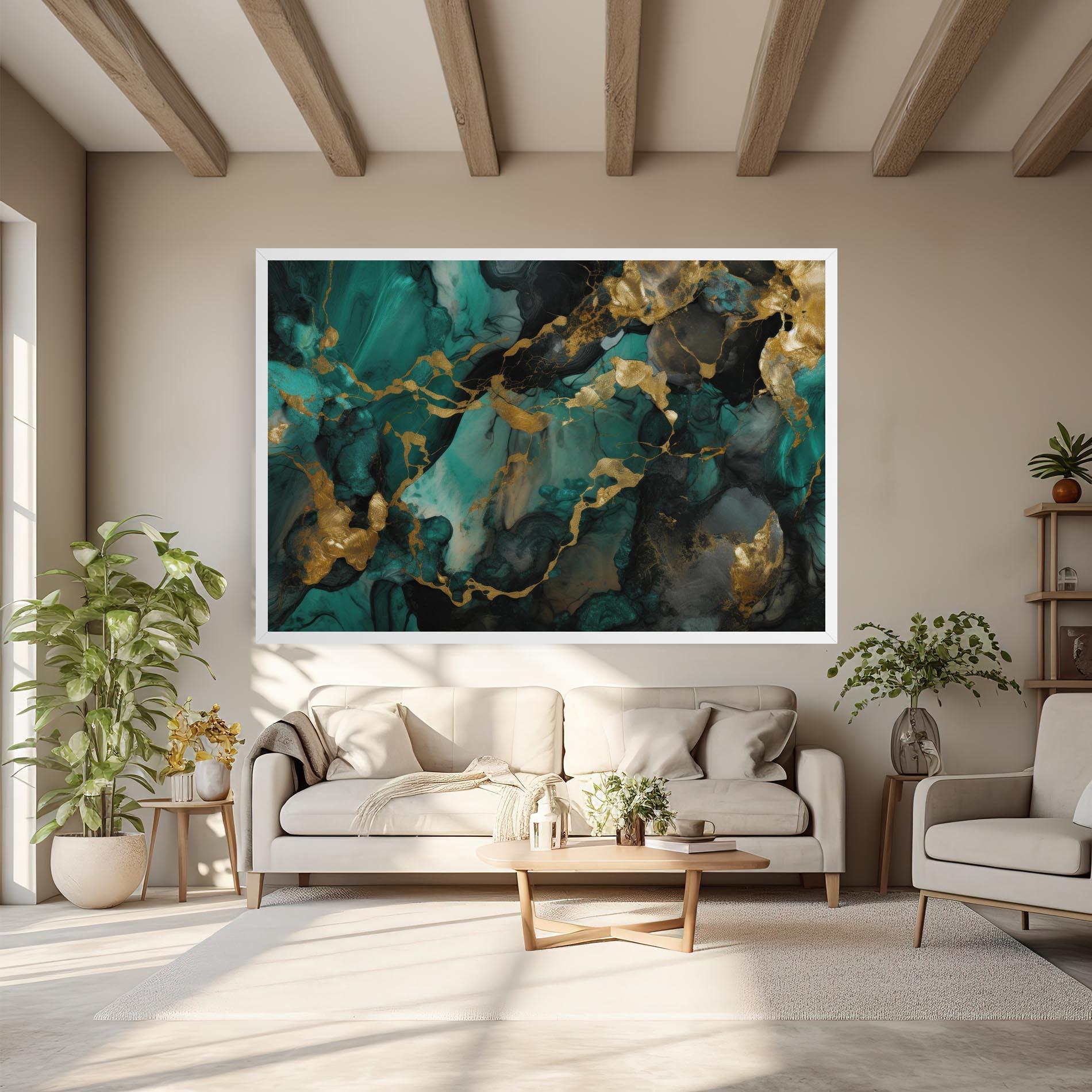 Картина на платно Dark Green Golden Marble mockup 6