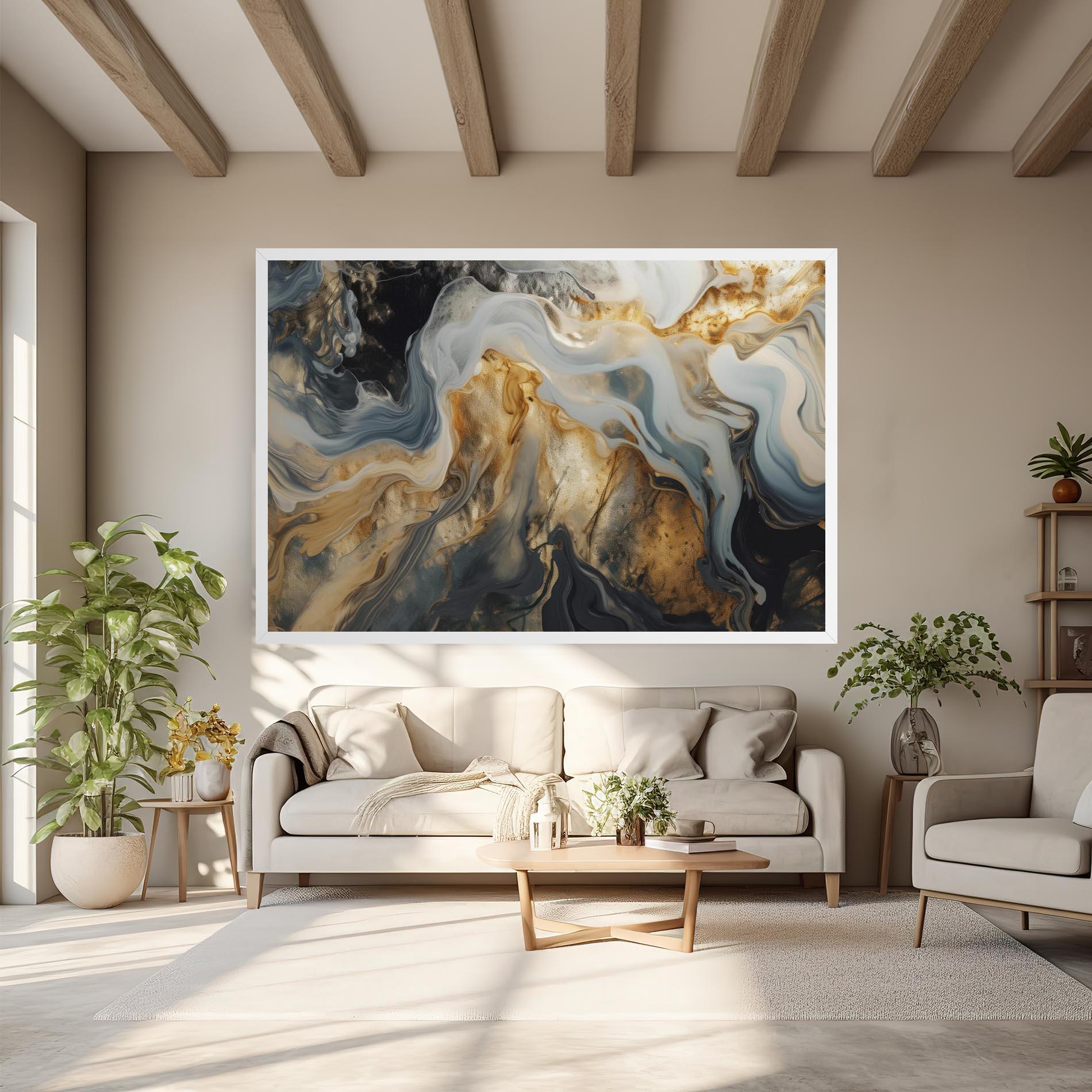 Картина на платно Grey Gold Liquid Marble mockup 6