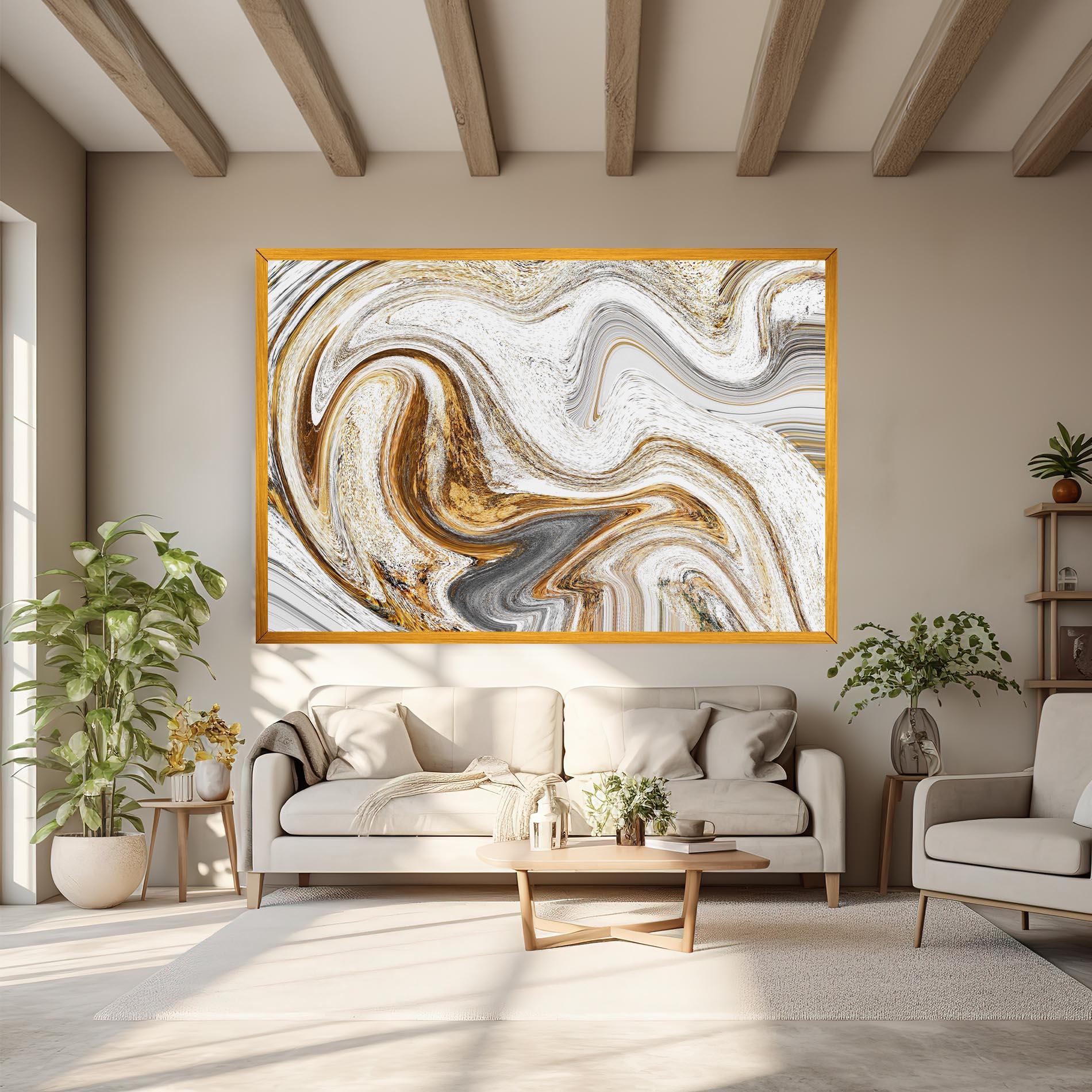 Картина на платно Gold White Liquid mockup 6