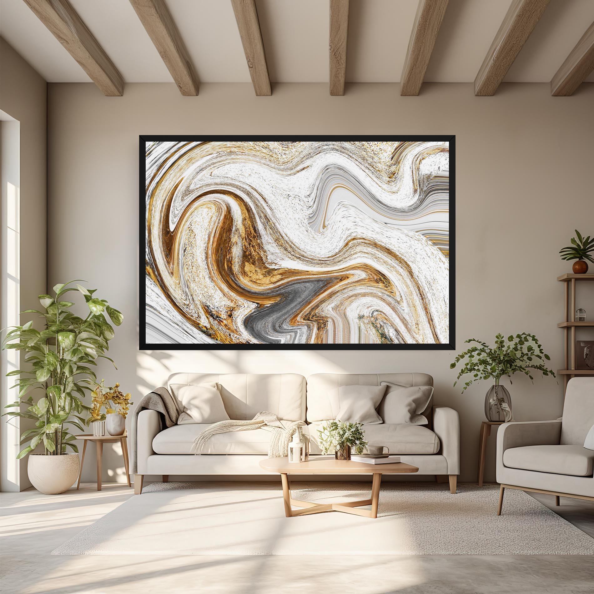Картина на платно Gold White Liquid mockup 6