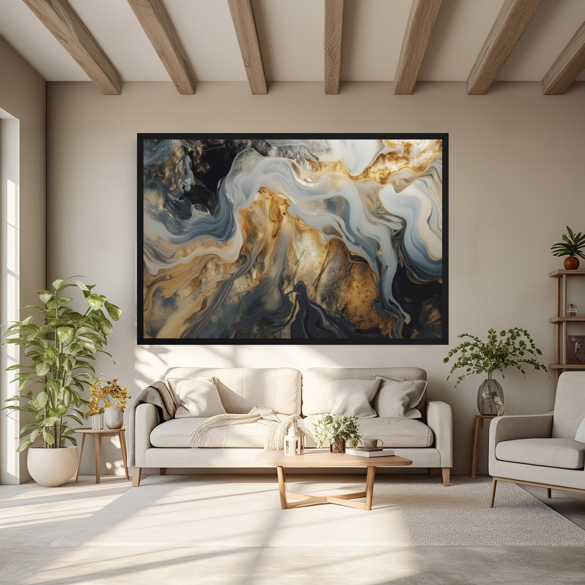 Картина на платно Grey Gold Liquid Marble mockup 6