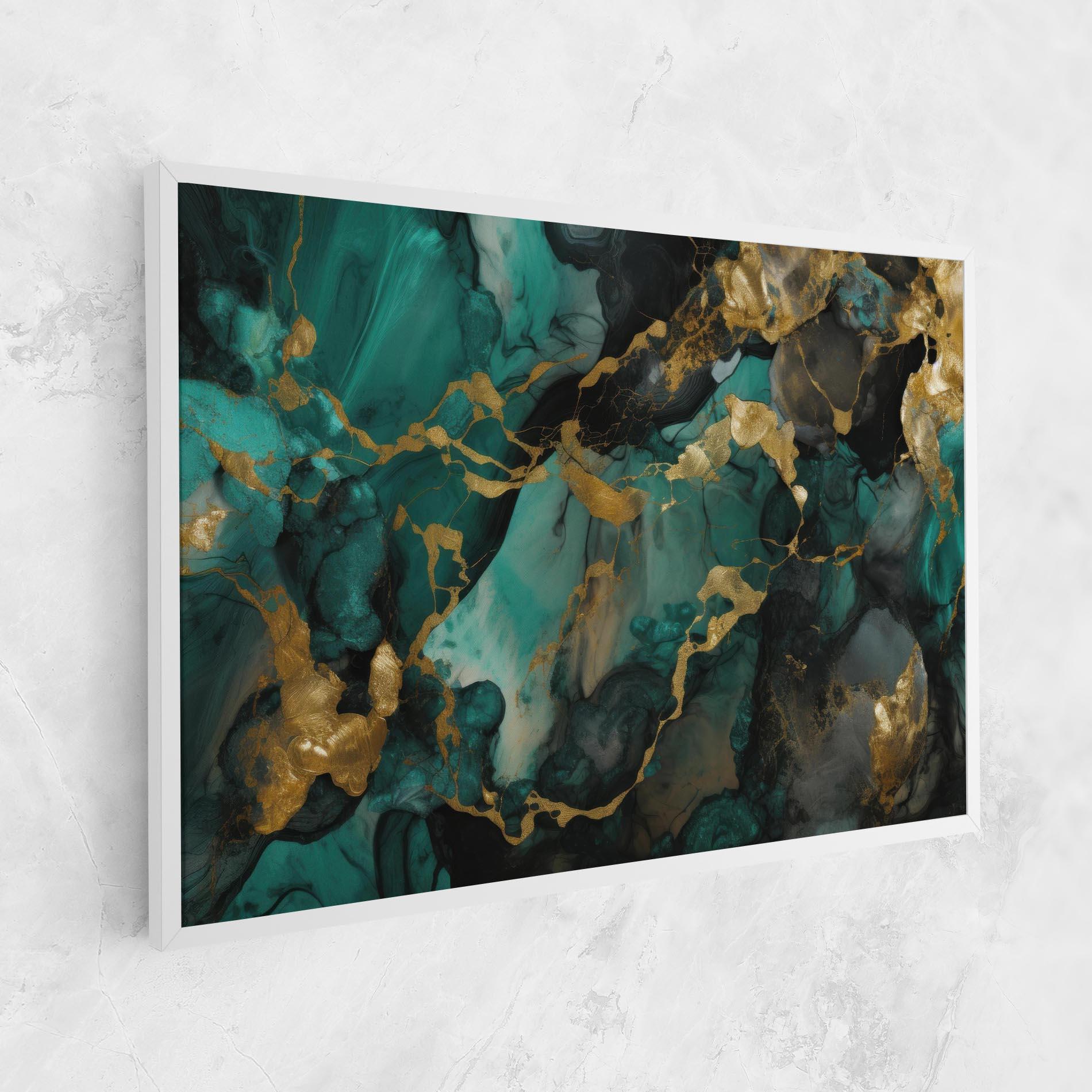 Картина на платно Dark Green Golden Marble mockup 1