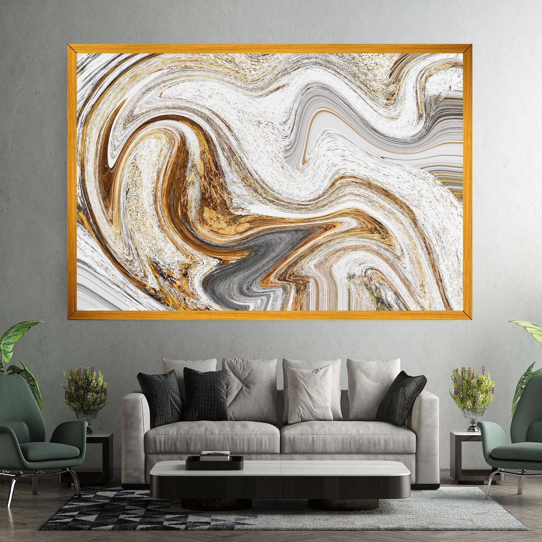 Картина на платно Gold White Liquid mockup 7