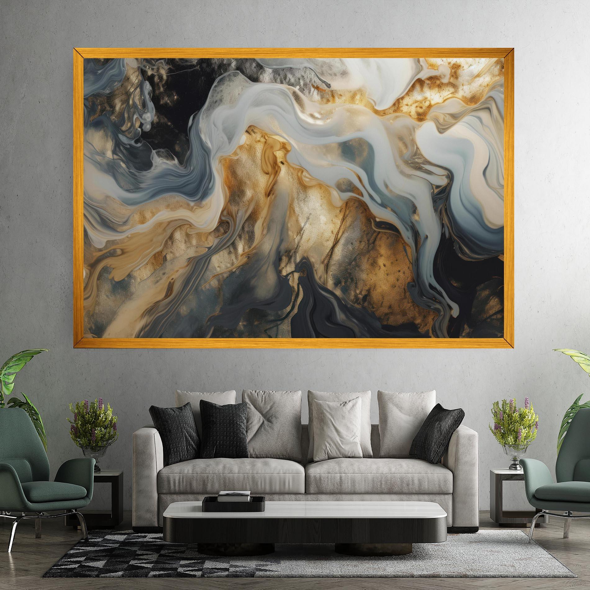 Картина на платно Grey Gold Liquid Marble mockup 7