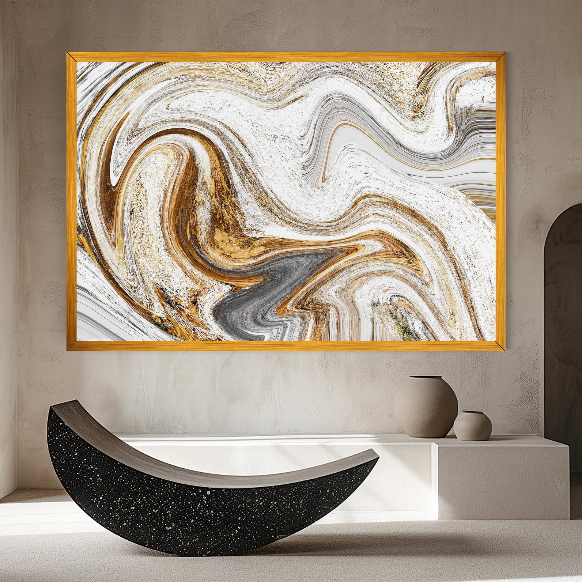 Картина на платно Gold White Liquid mockup 8