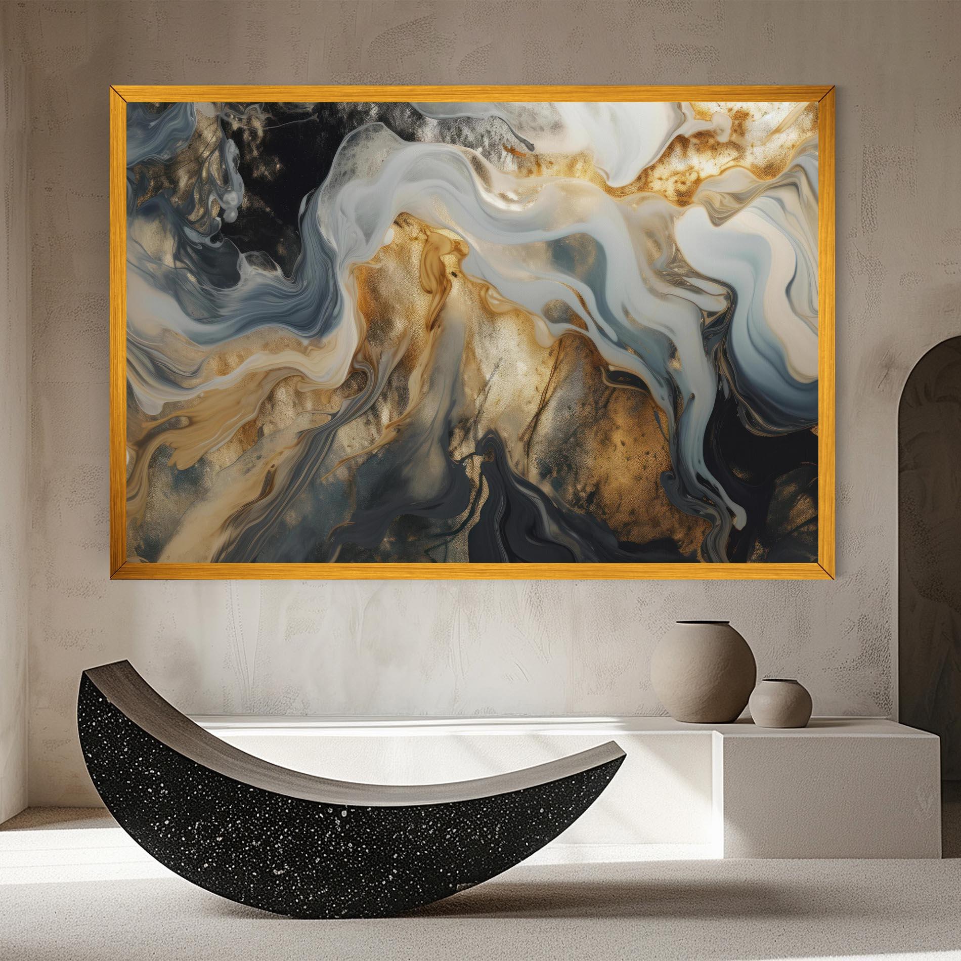 Картина на платно Grey Gold Liquid Marble mockup 8