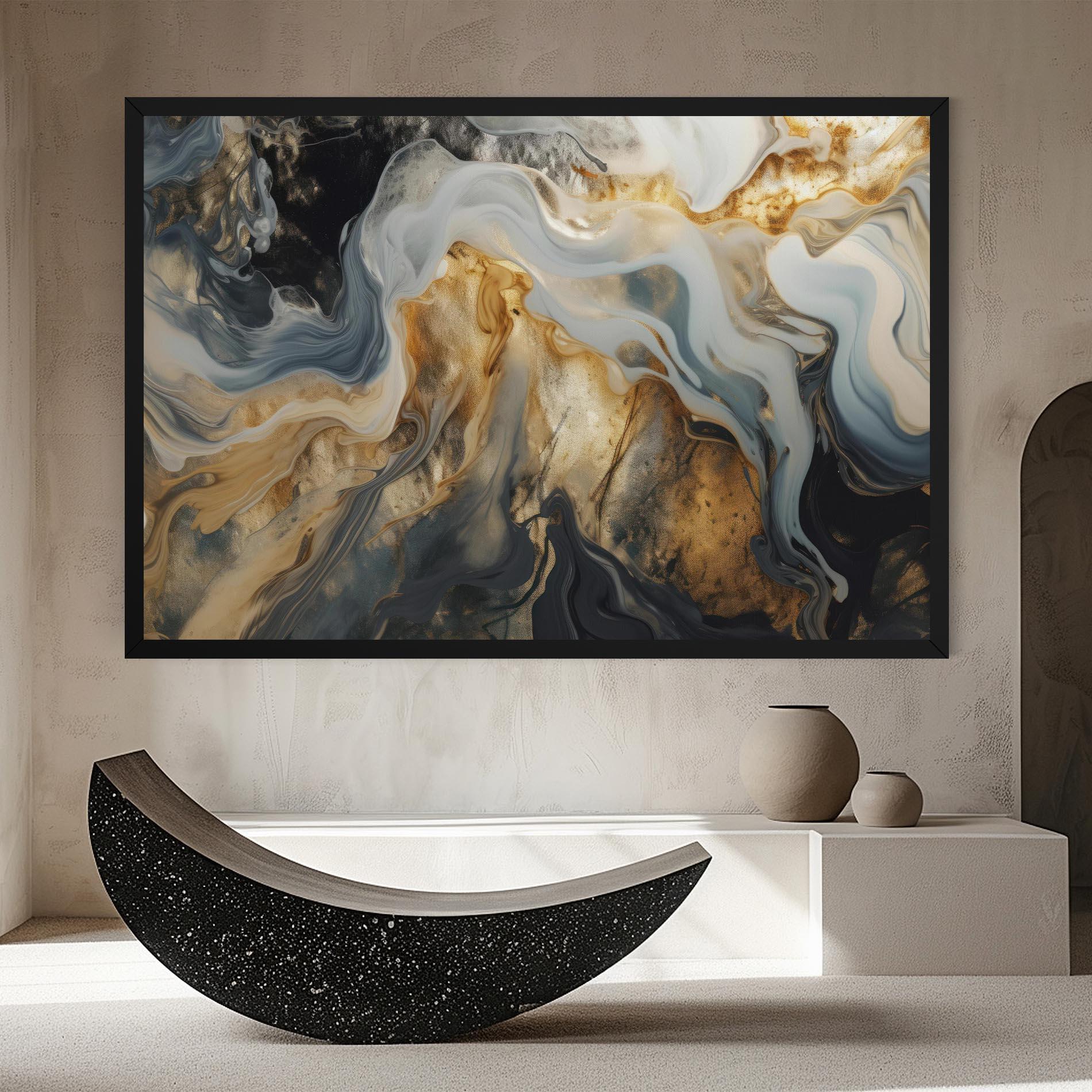 Картина на платно Grey Gold Liquid Marble mockup 8