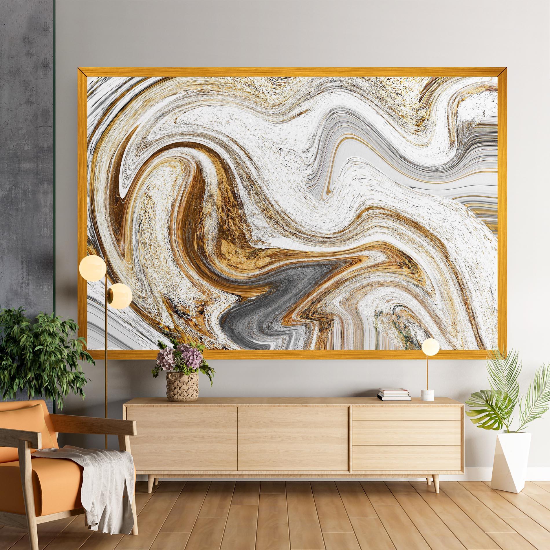 Картина на платно Gold White Liquid mockup 9