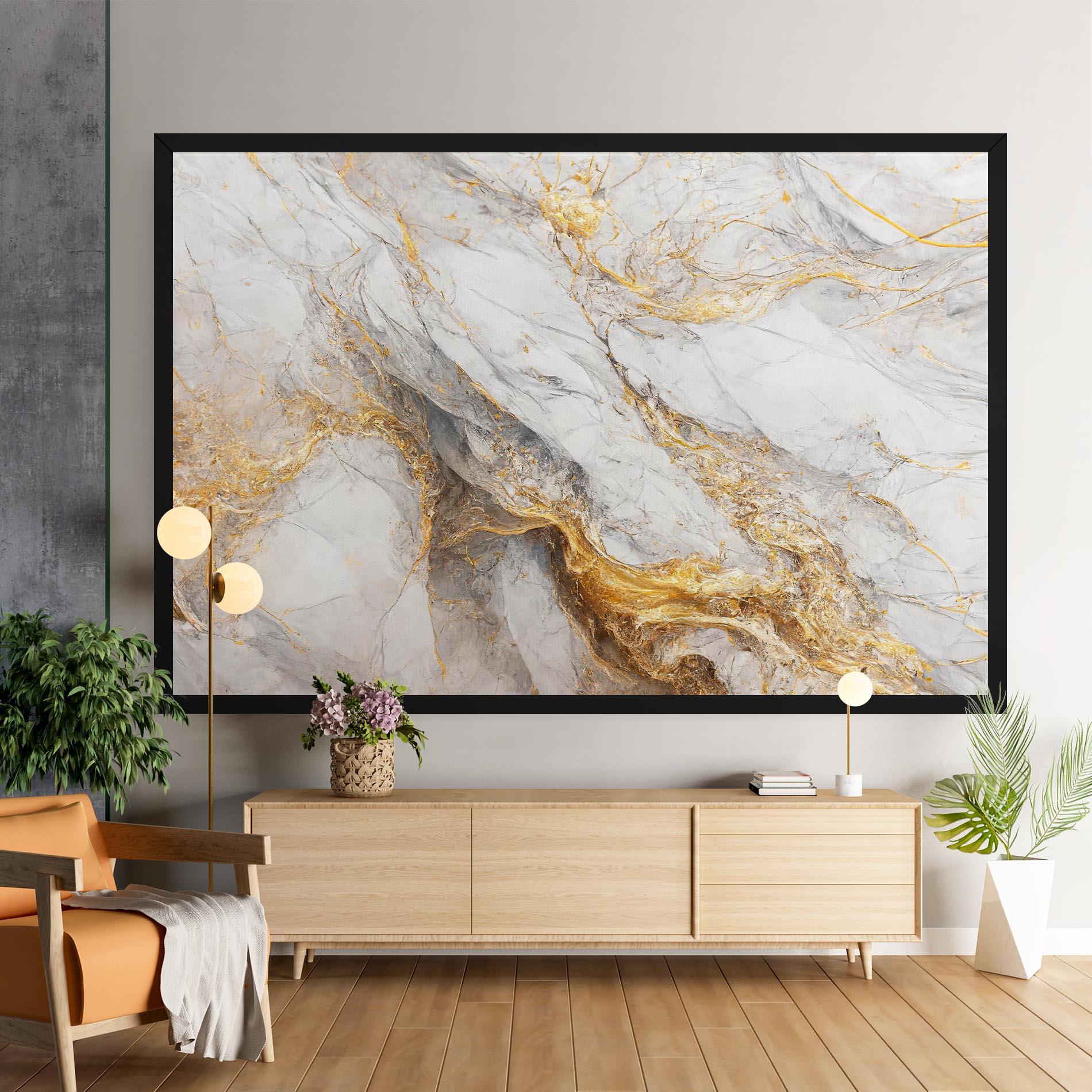 Картина на платно Gold Liquid Grey Marble mockup 9