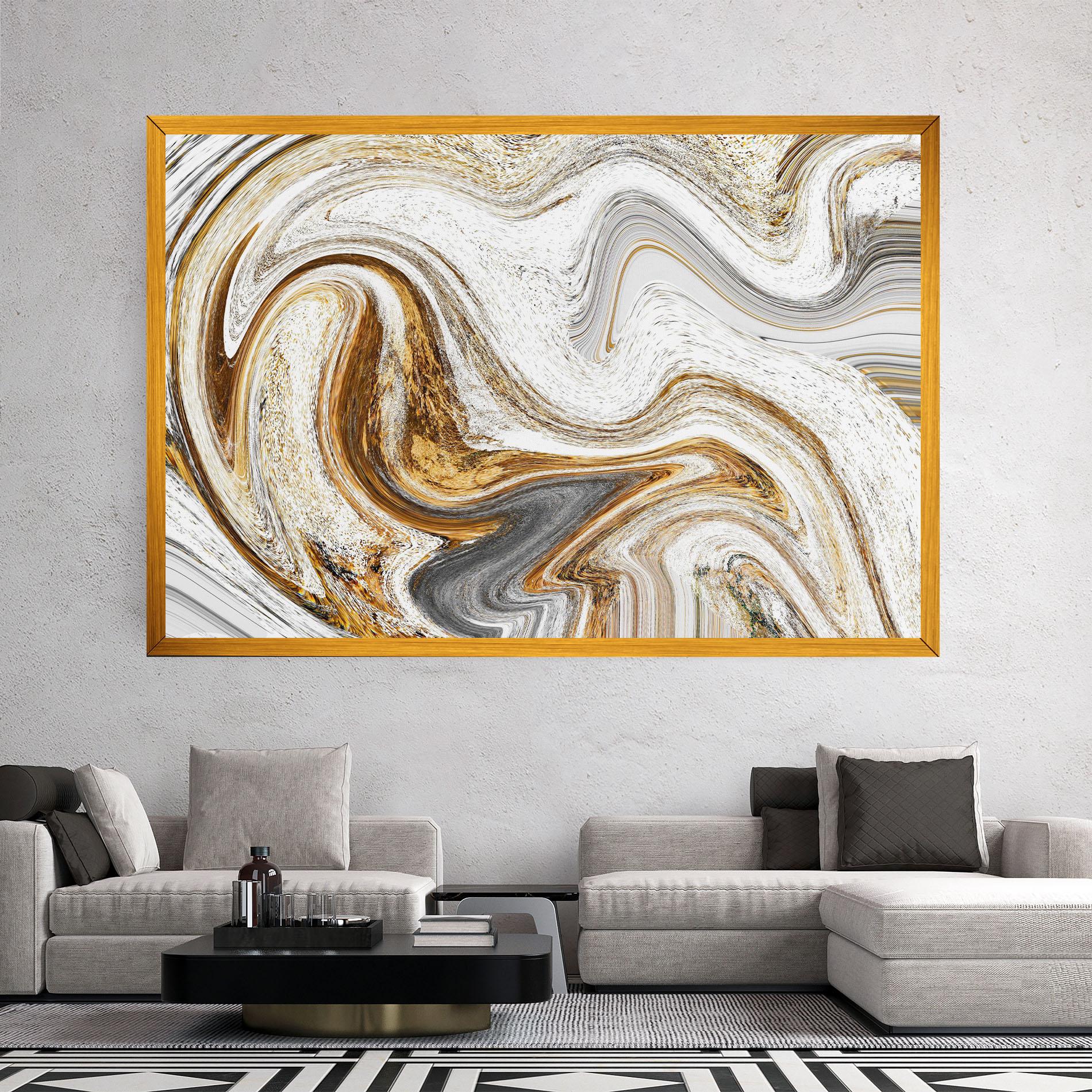 Картина на платно Gold White Liquid mockup 2