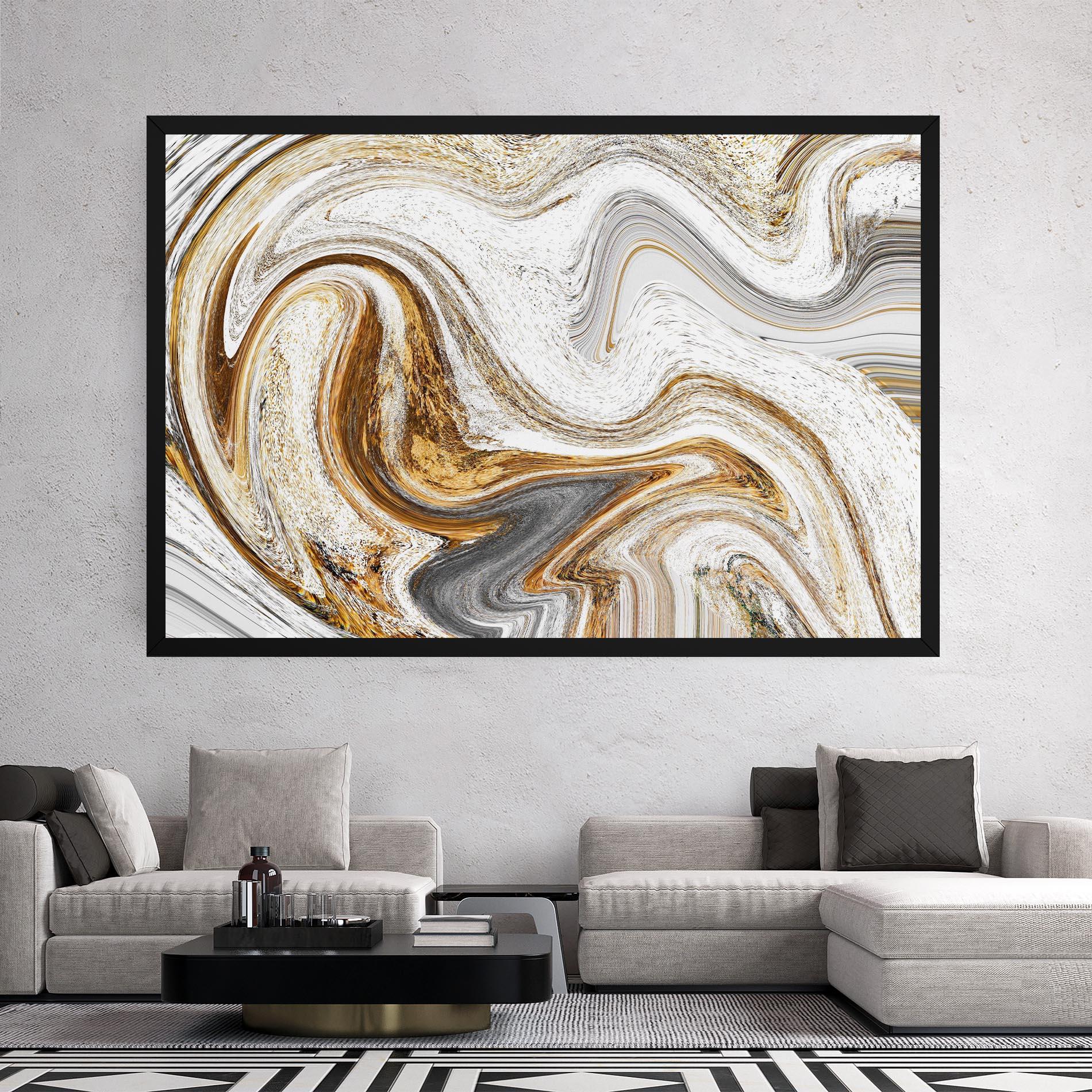 Картина на платно Gold White Liquid mockup 2