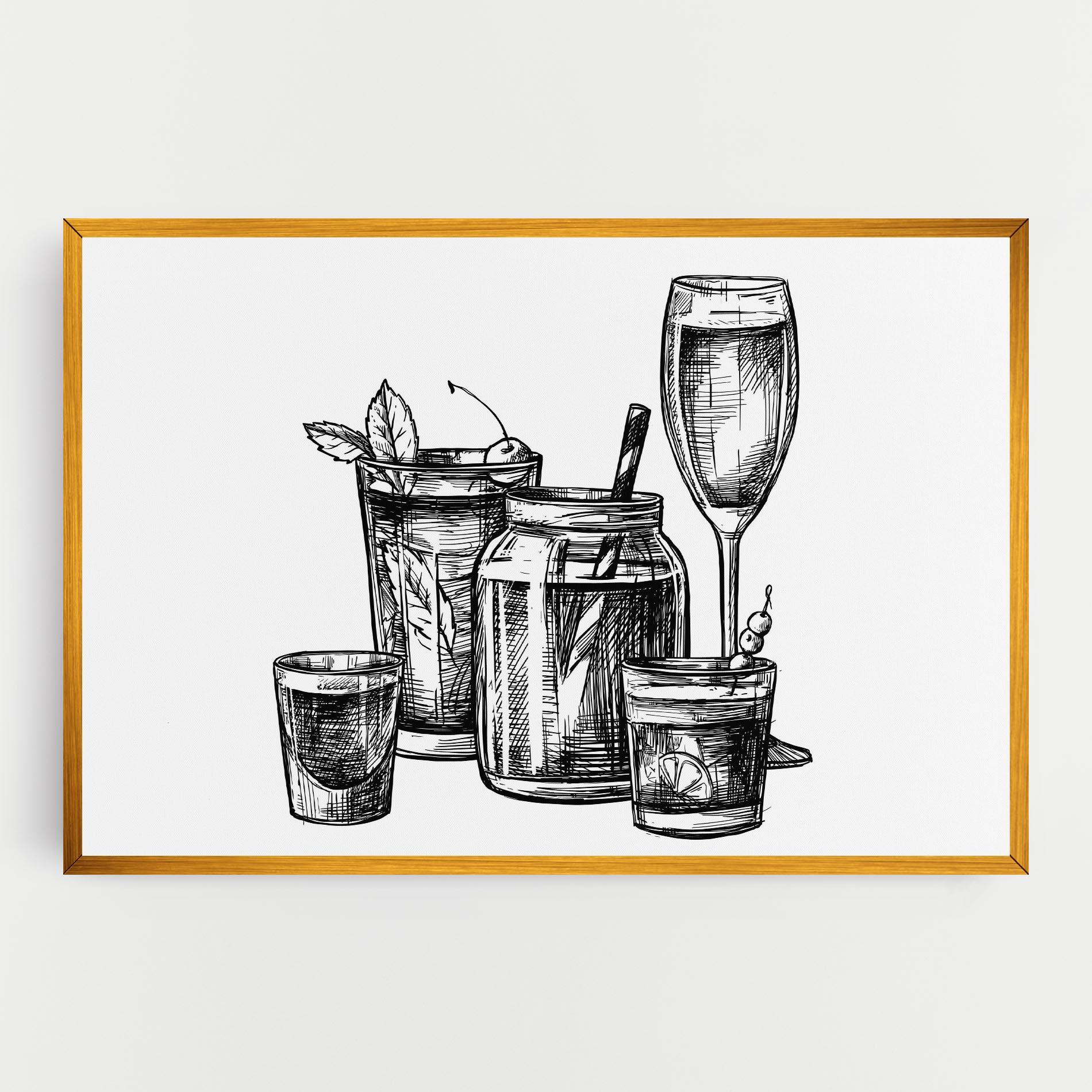 Картина на платно Black Line Drinks mockup 0