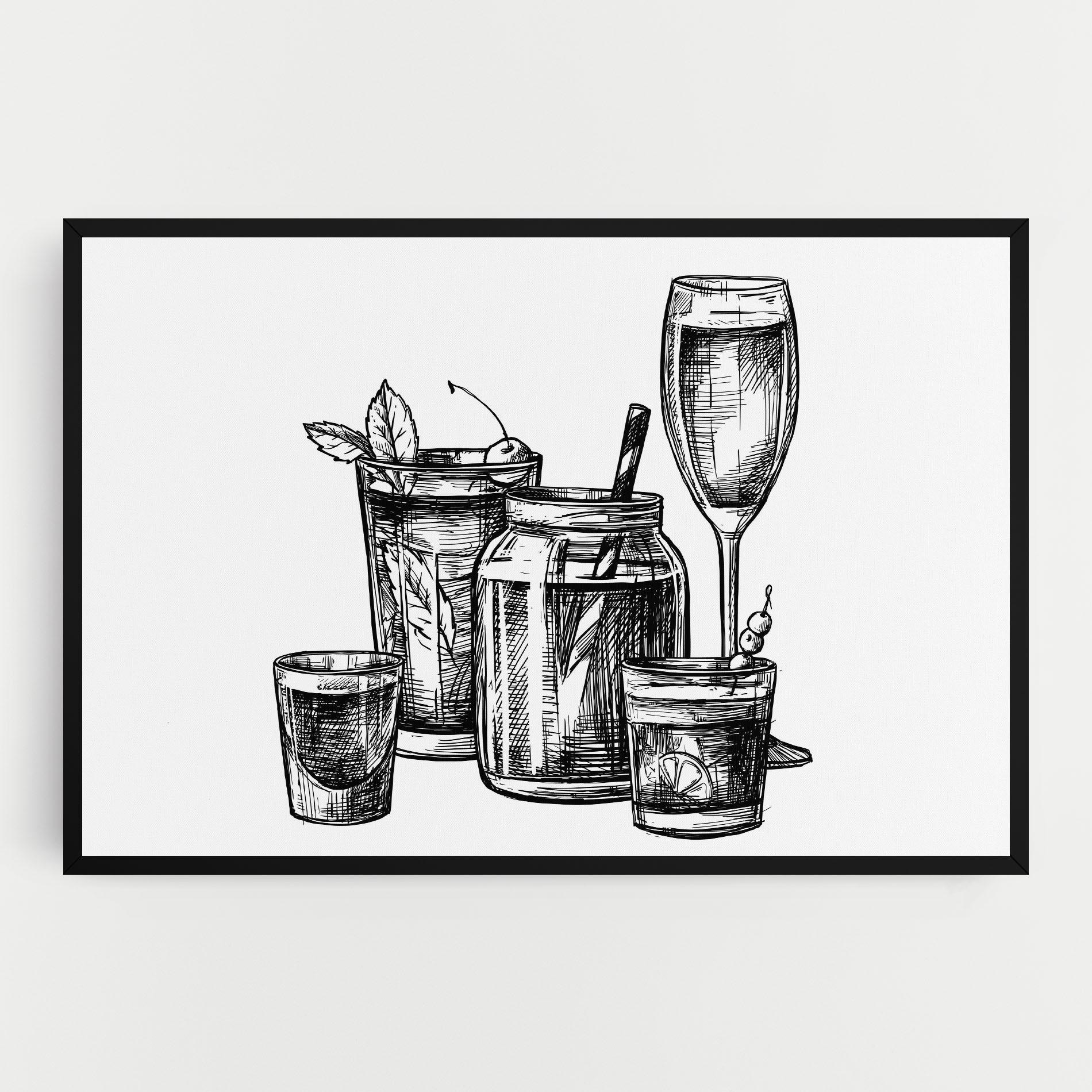 Картина на платно Black Line Drinks mockup 0