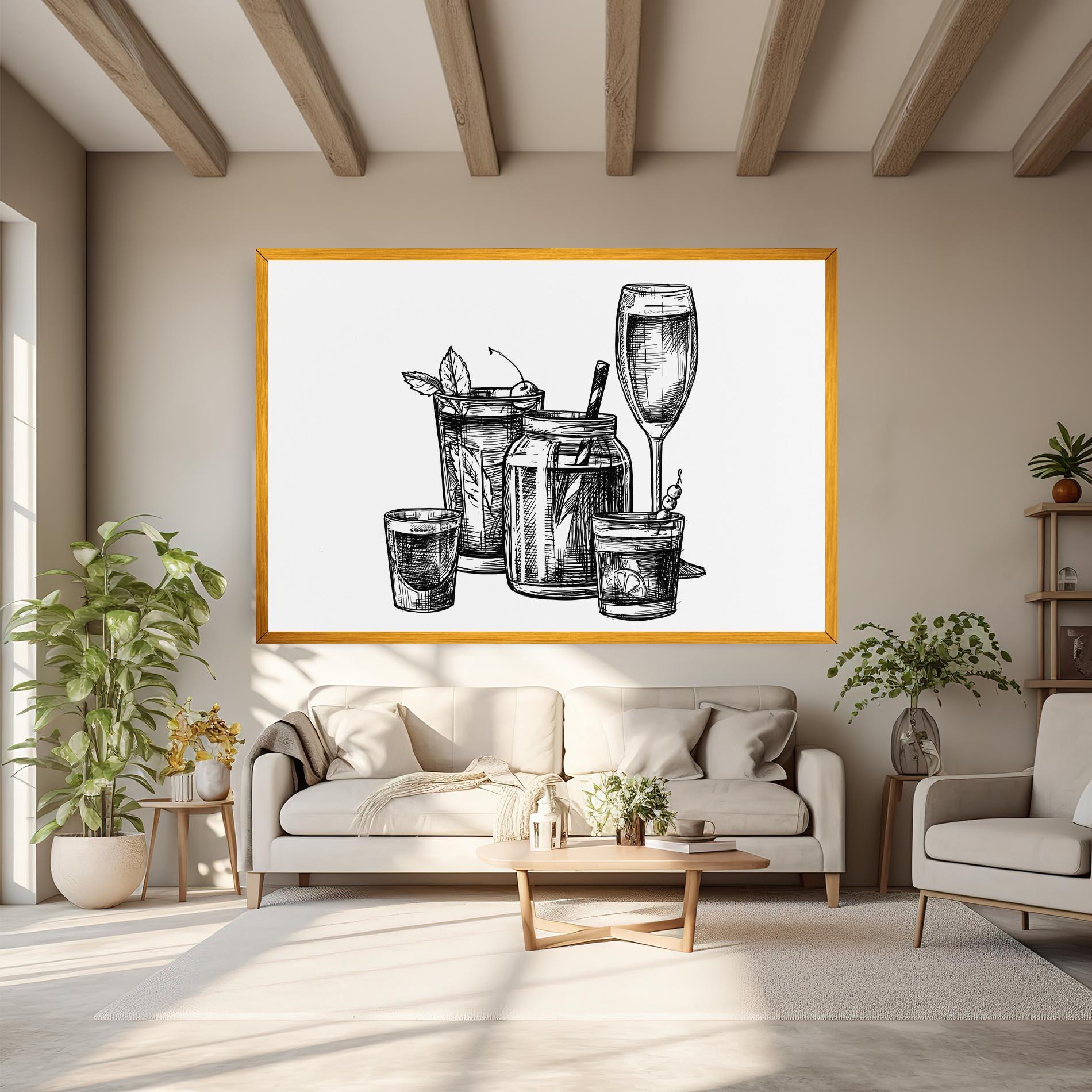 Картина на платно Black Line Drinks mockup 6
