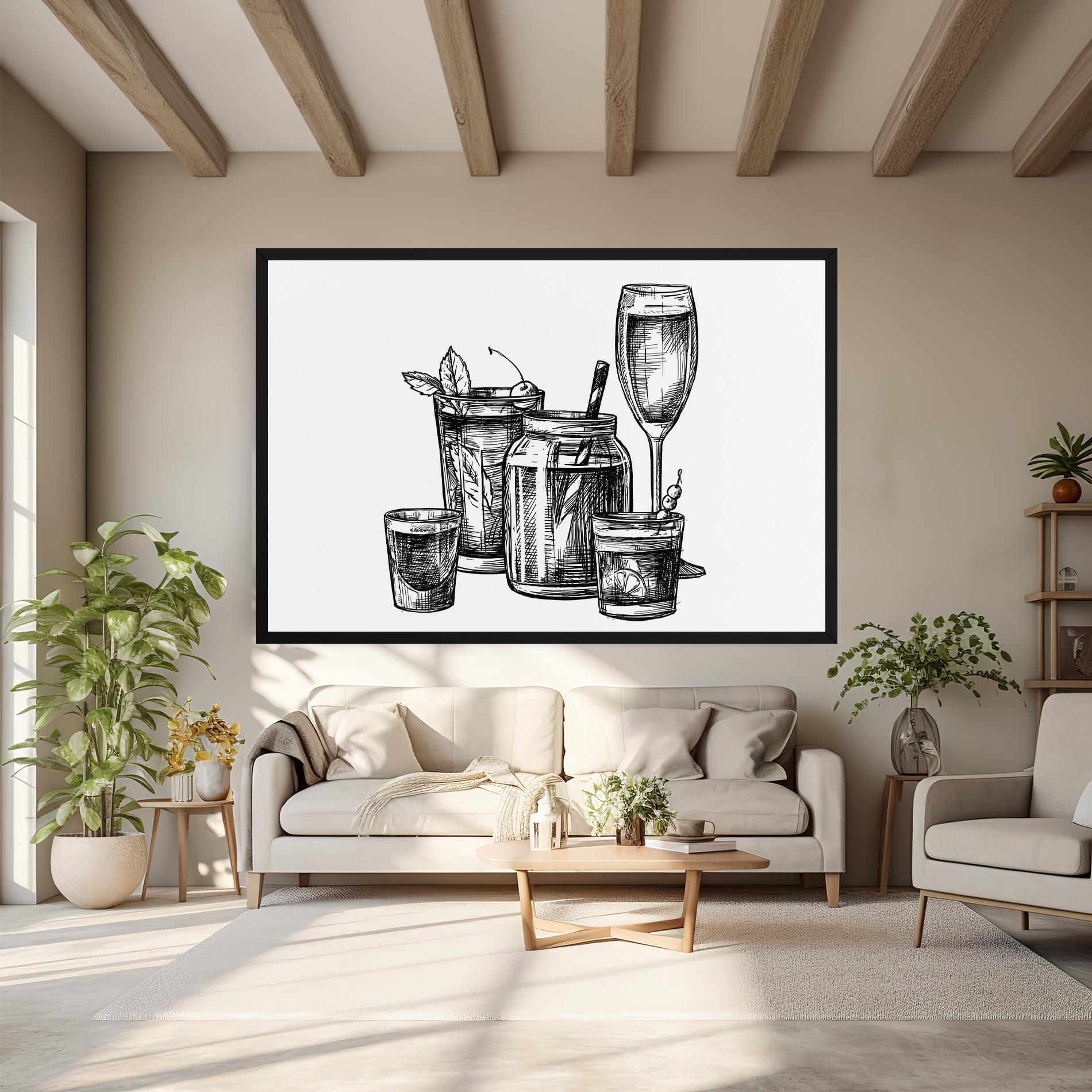 Картина на платно Black Line Drinks mockup 6