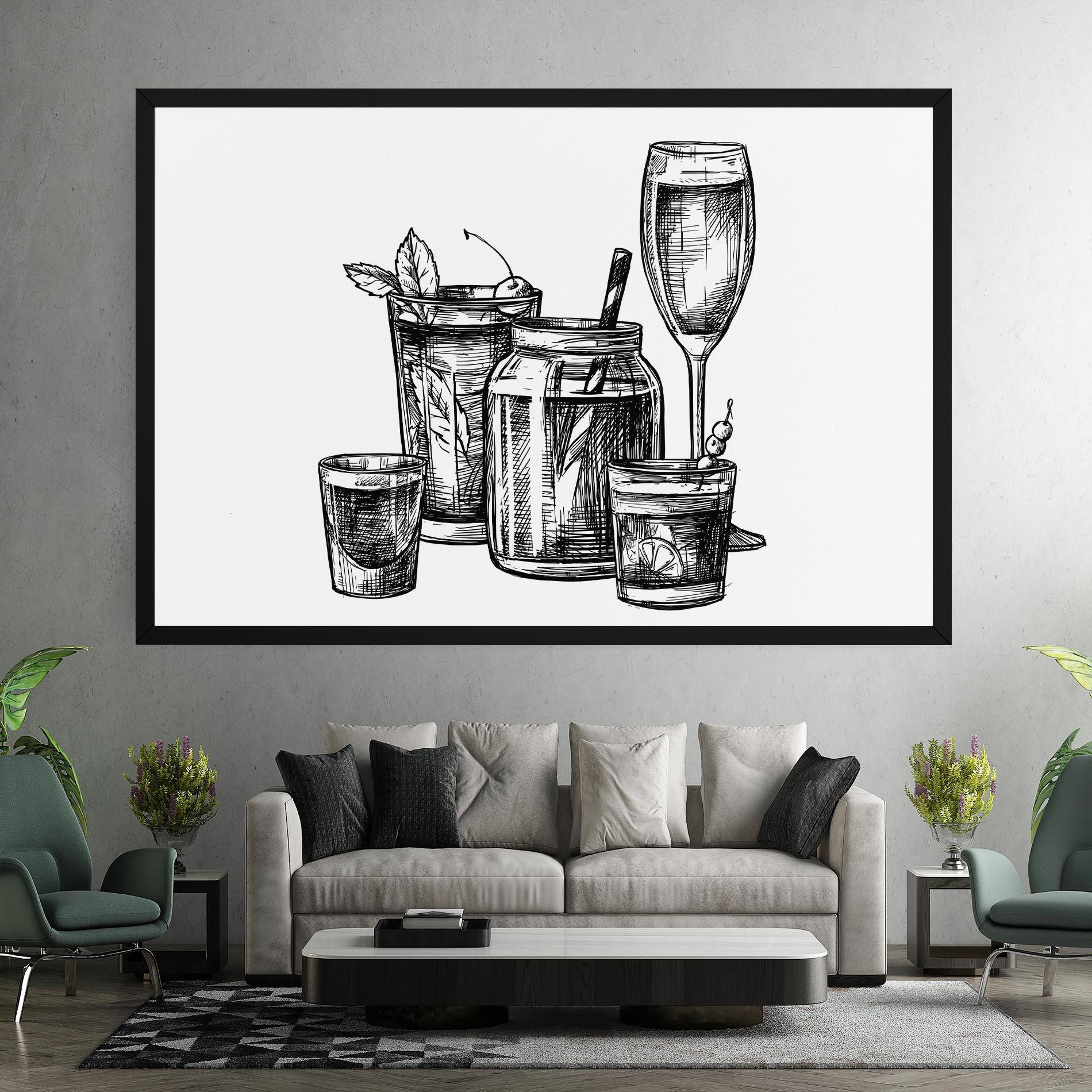 Картина на платно Black Line Drinks mockup 7