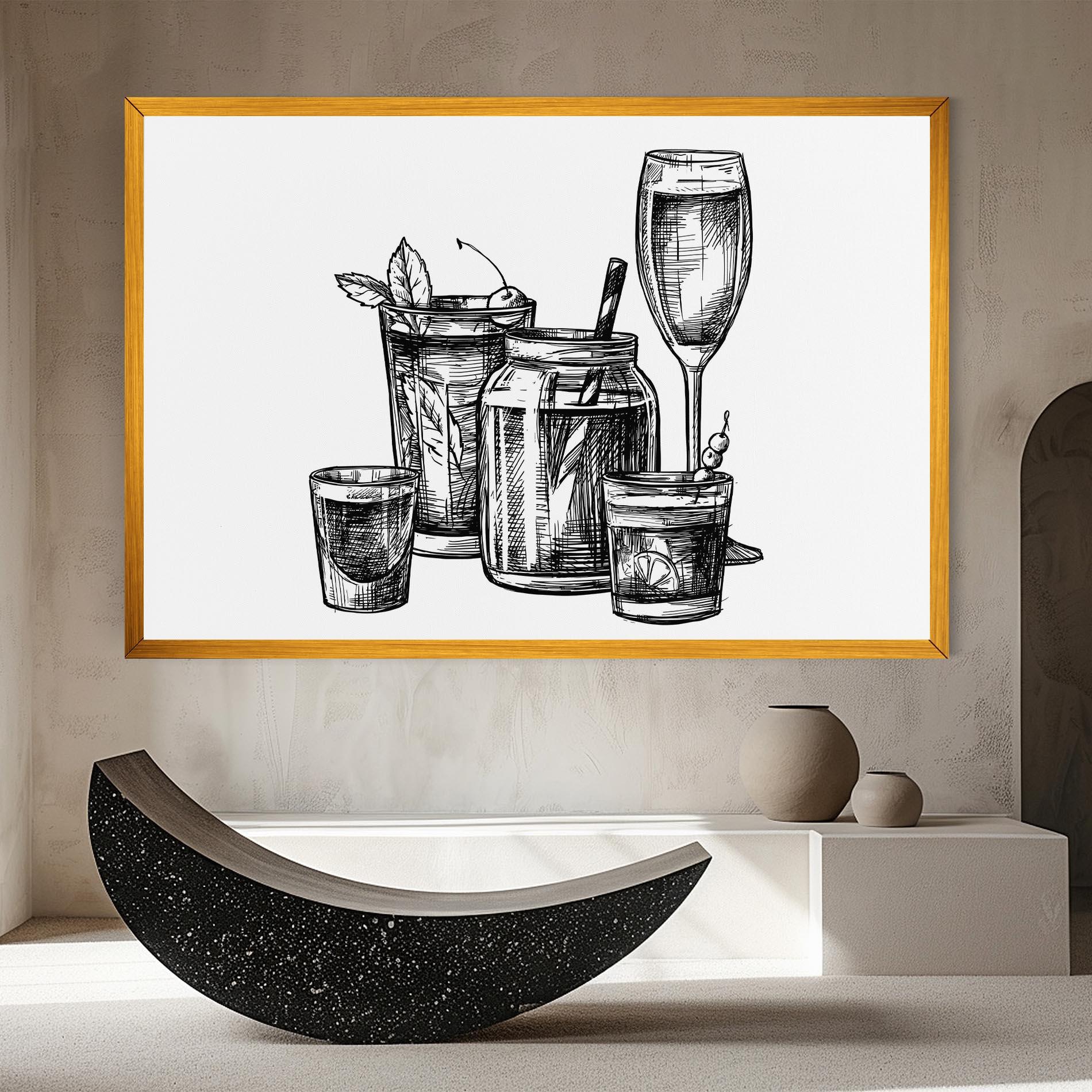 Картина на платно Black Line Drinks mockup 8