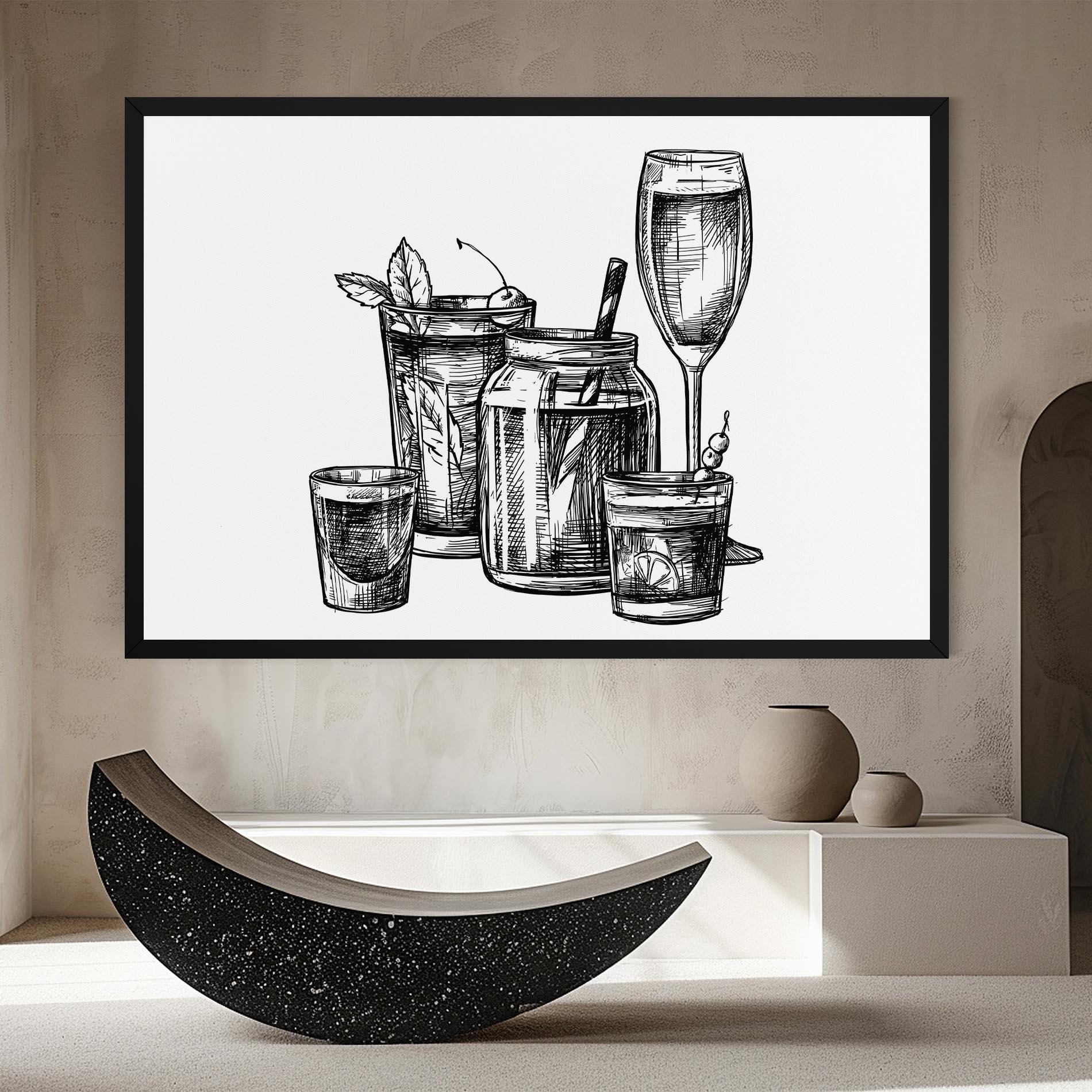 Картина на платно Black Line Drinks mockup 8
