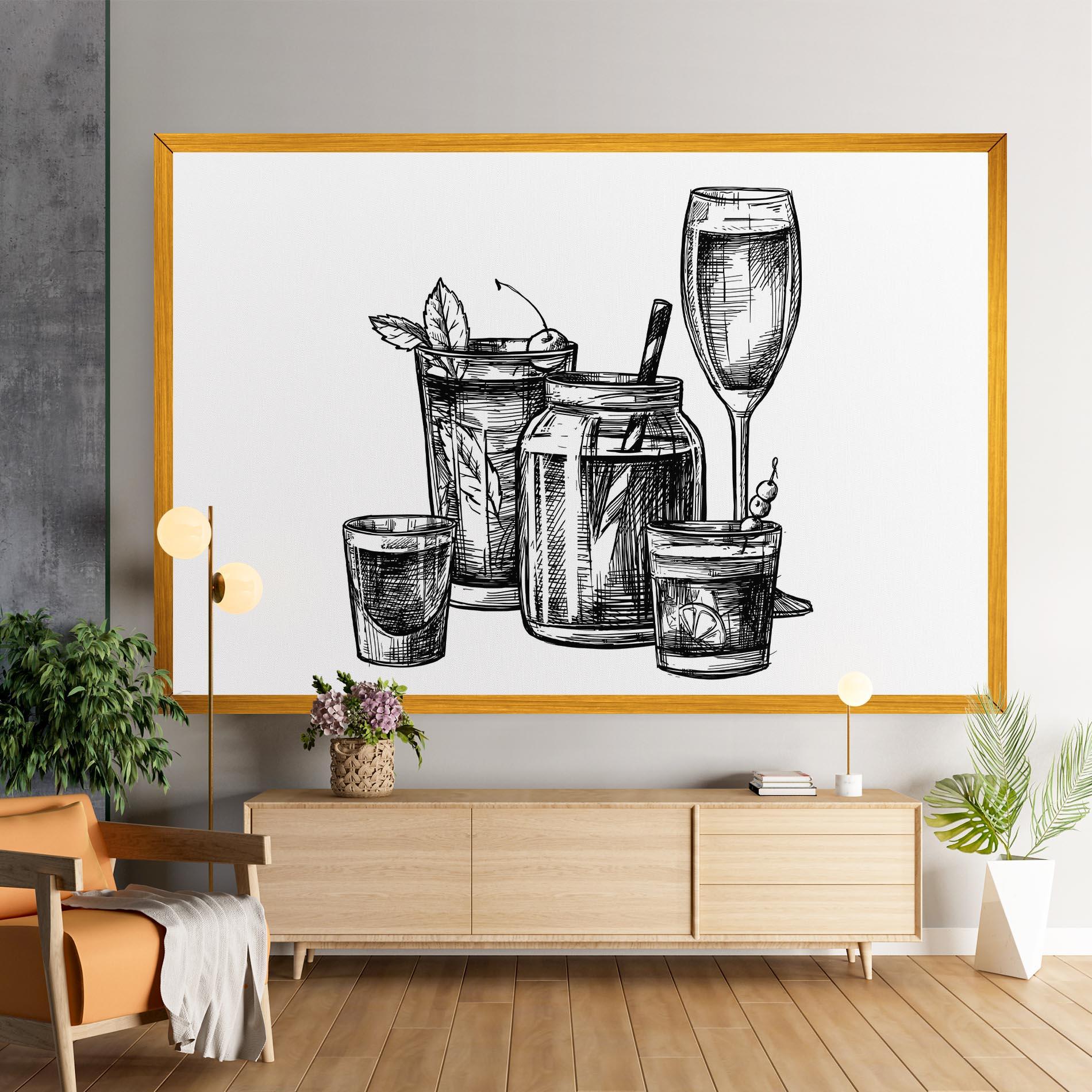 Картина на платно Black Line Drinks mockup 9