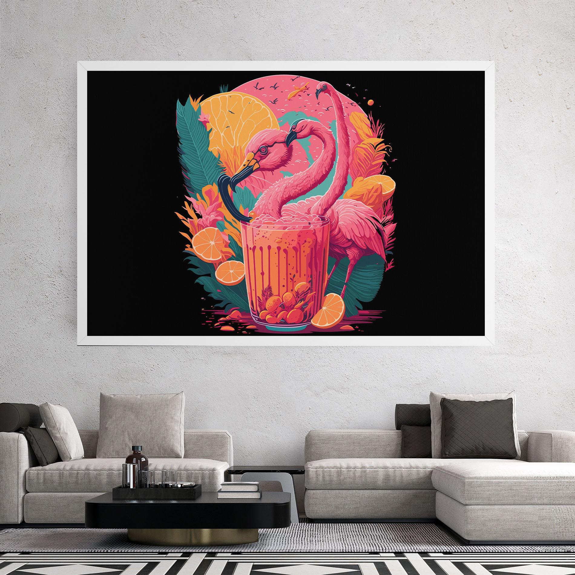 Картина на платно Pink Bird Drink mockup 2