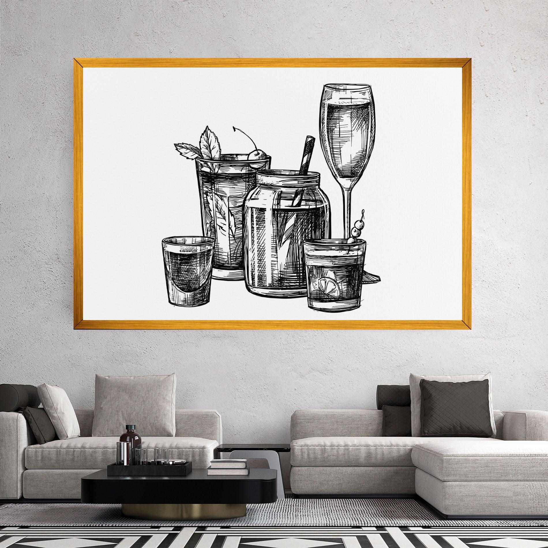 Картина на платно Black Line Drinks mockup 2