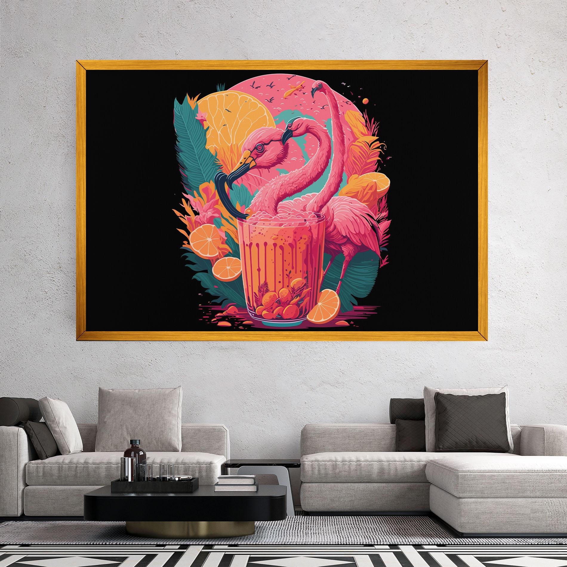 Картина на платно Pink Bird Drink mockup 2