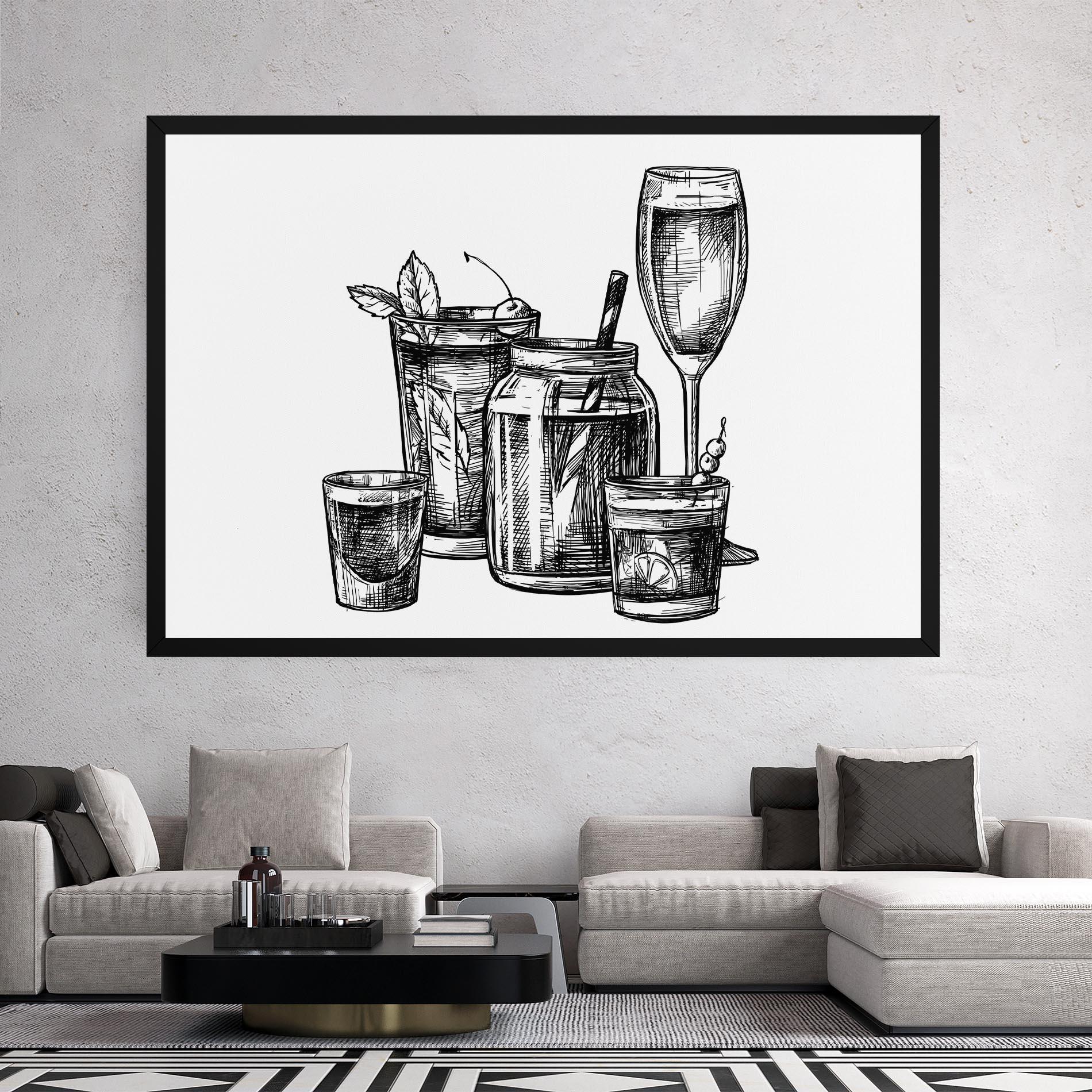 Картина на платно Black Line Drinks mockup 2