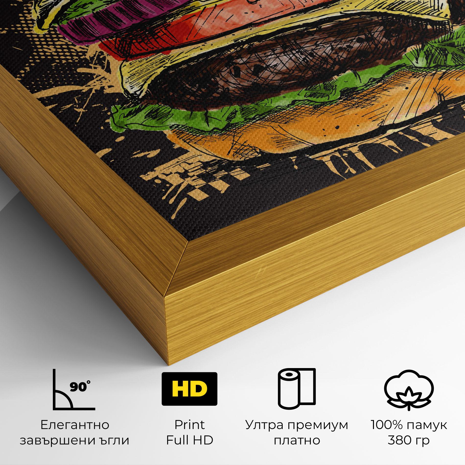 Картина на платно Burger Drawing mockup 4