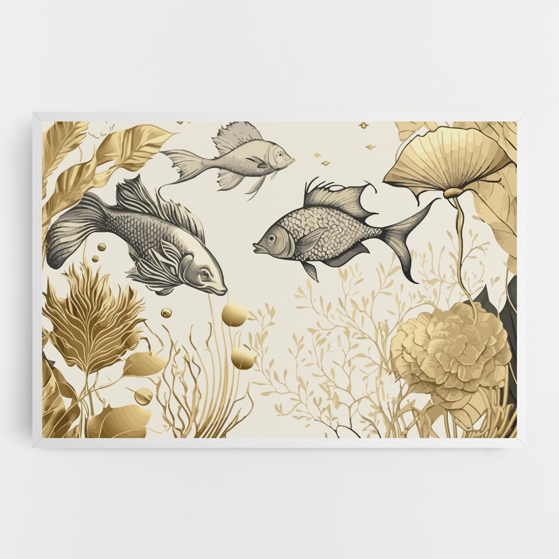 Картина на платно Grey Gold Fish mockup 0
