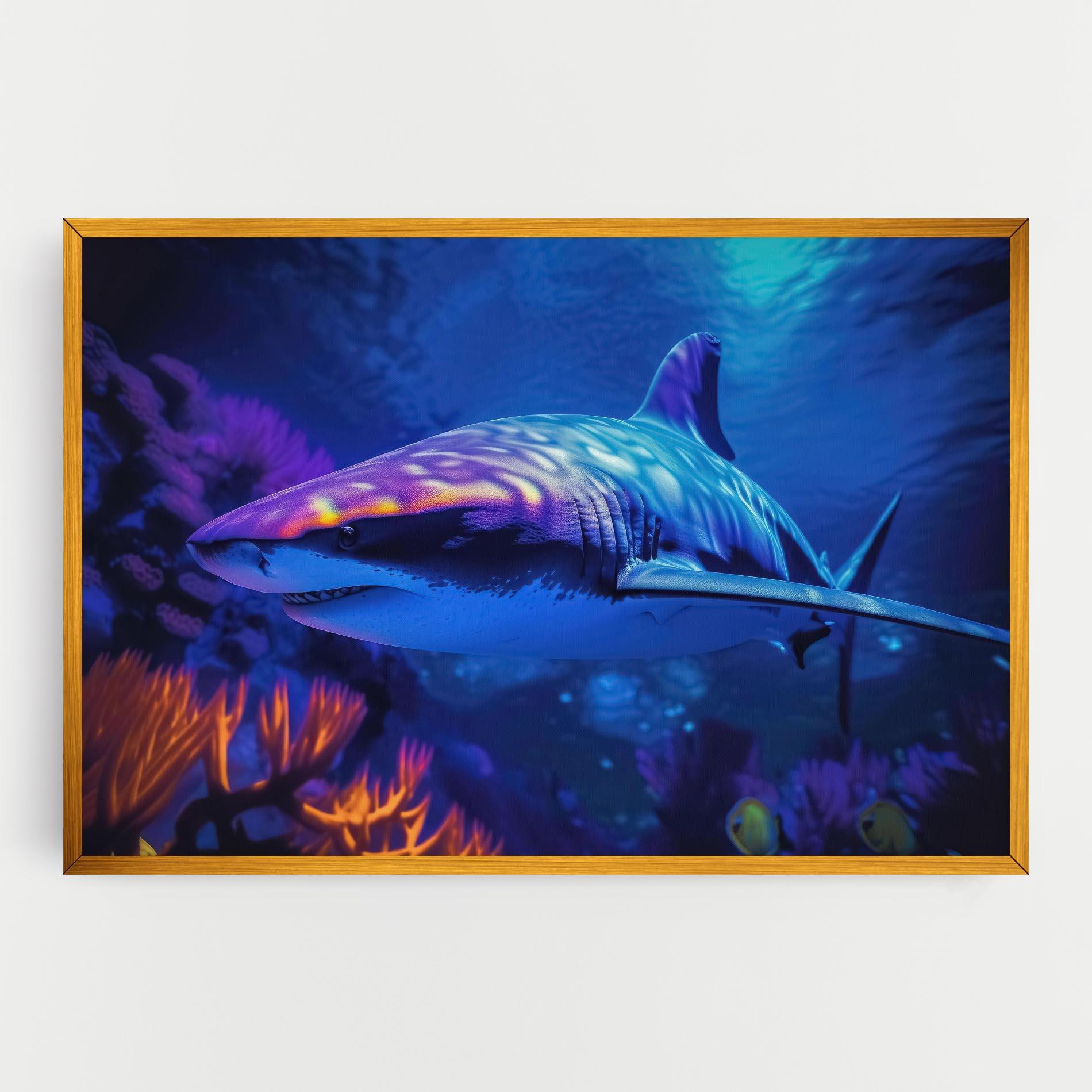 Картина на платно Blue Light Shark mockup 0