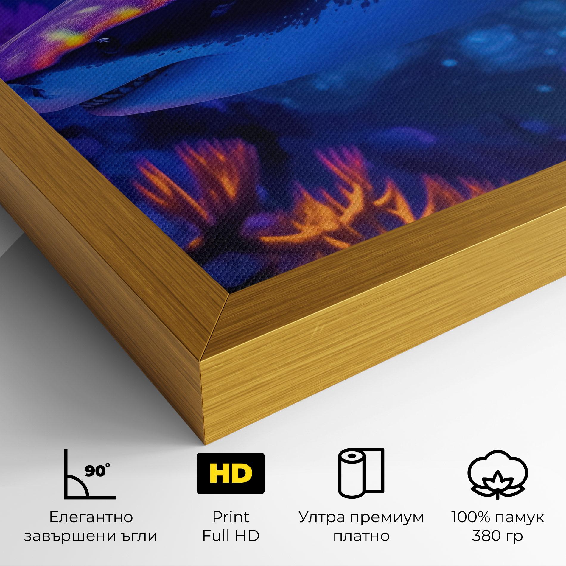 Картина на платно Blue Light Shark mockup 4