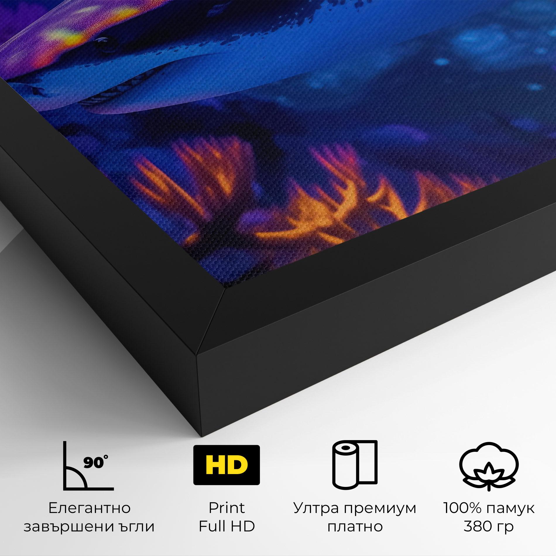 Картина на платно Blue Light Shark mockup 4