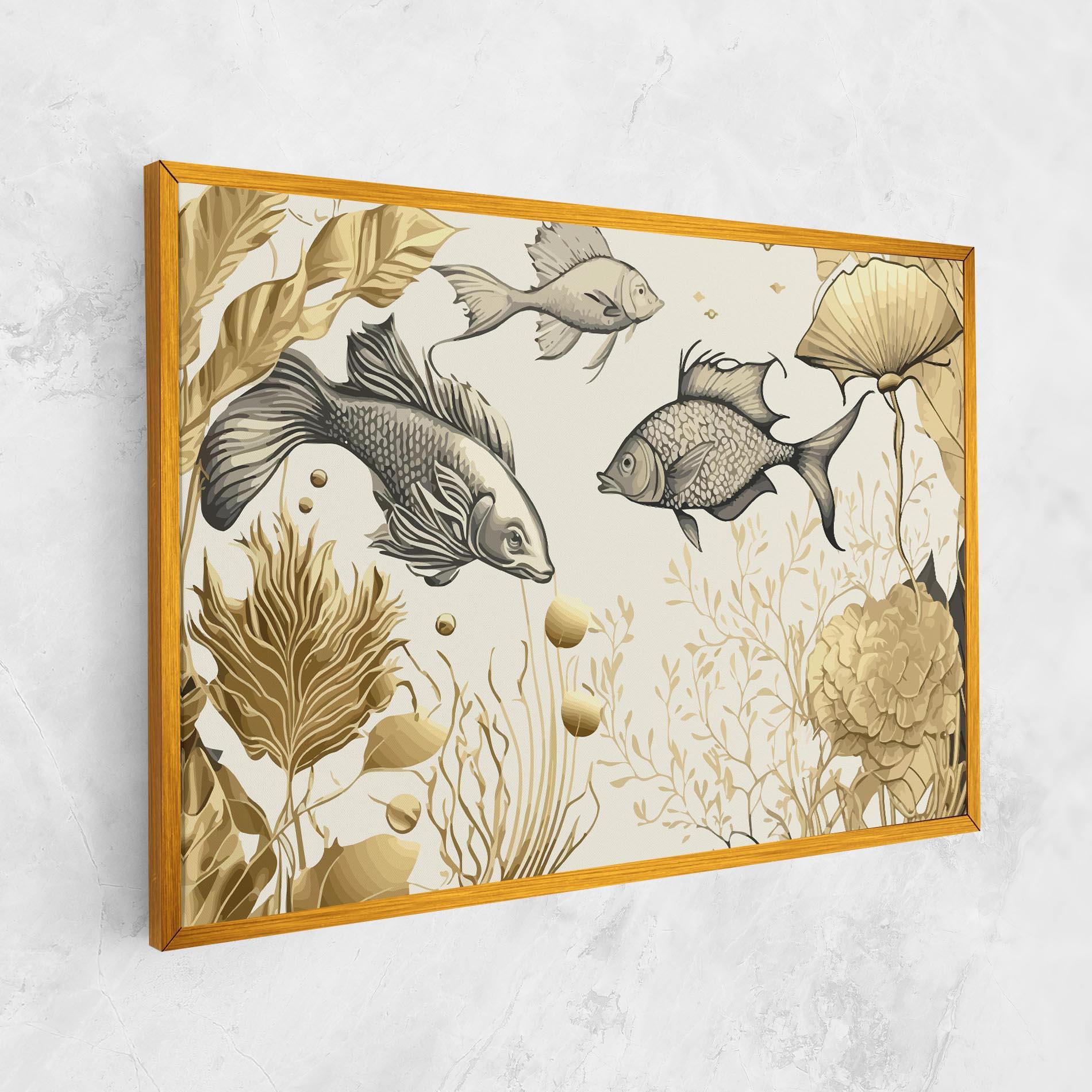 Картина на платно Grey Gold Fish mockup 1