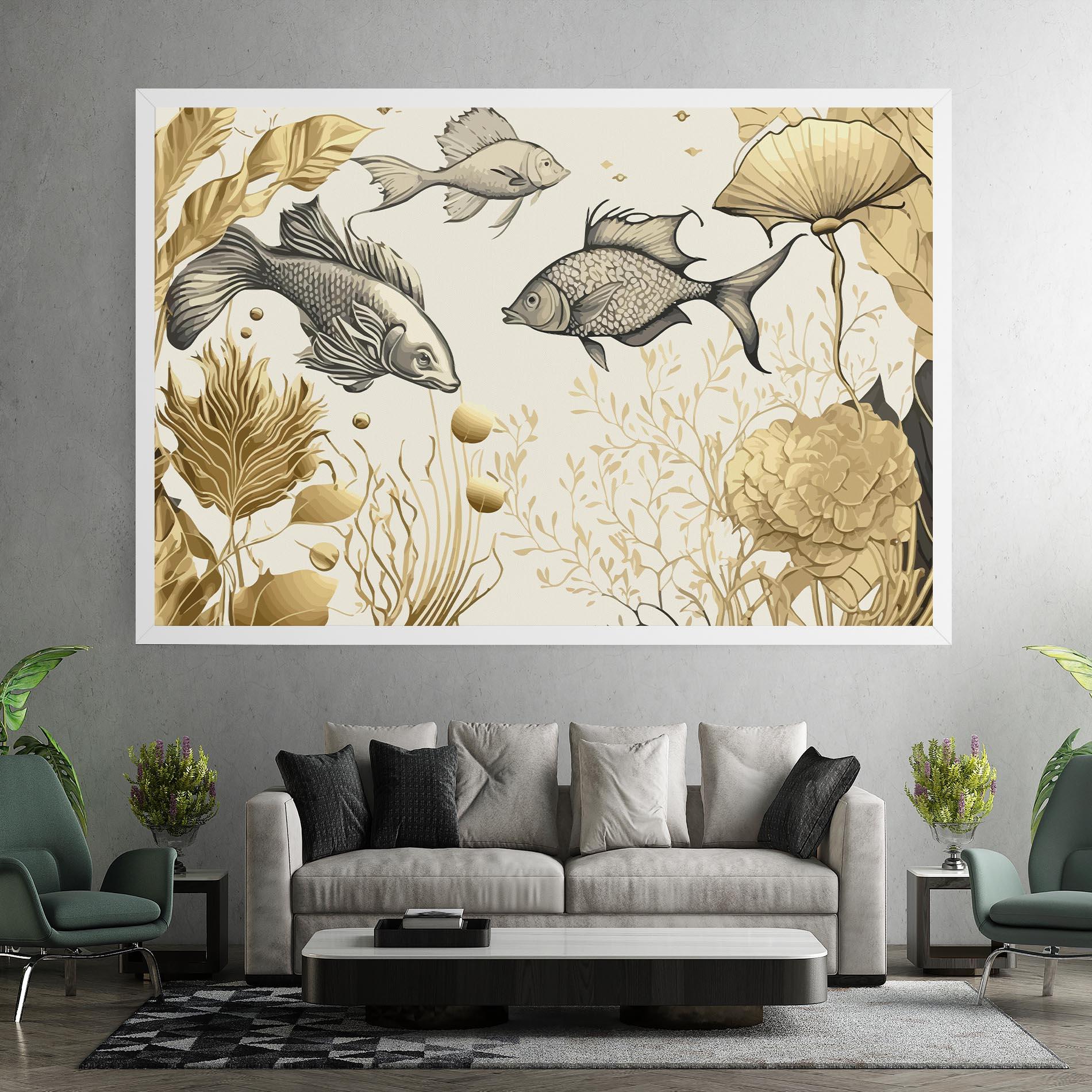 Картина на платно Grey Gold Fish mockup 7