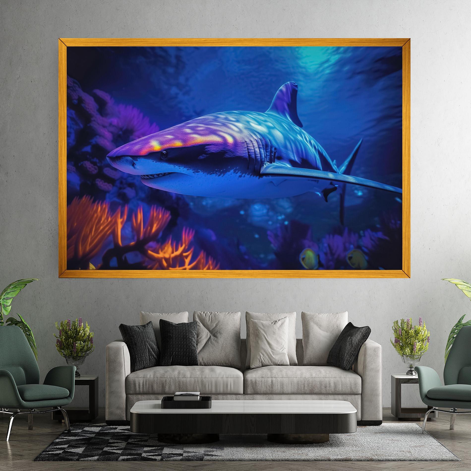Картина на платно Blue Light Shark mockup 7