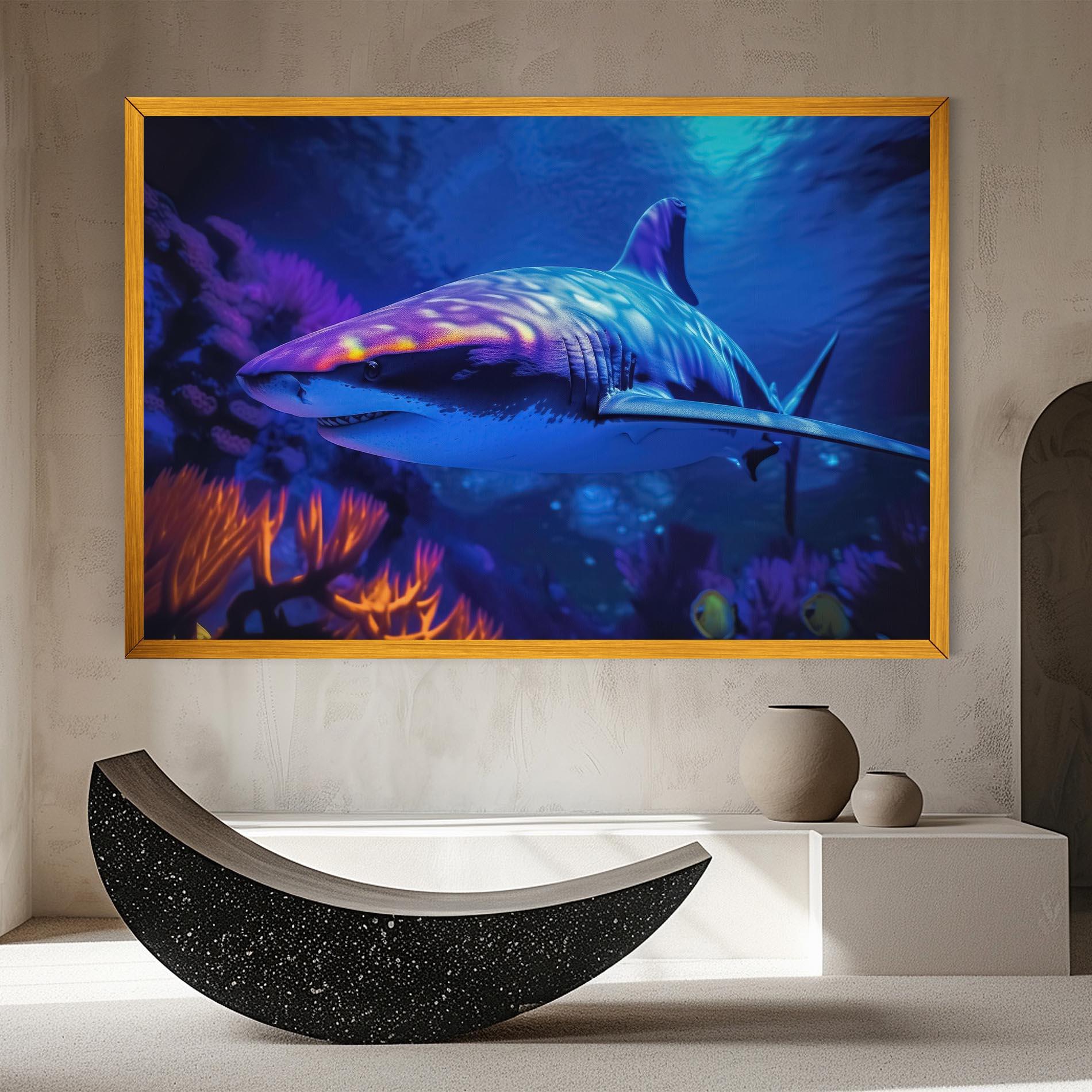 Картина на платно Blue Light Shark mockup 8