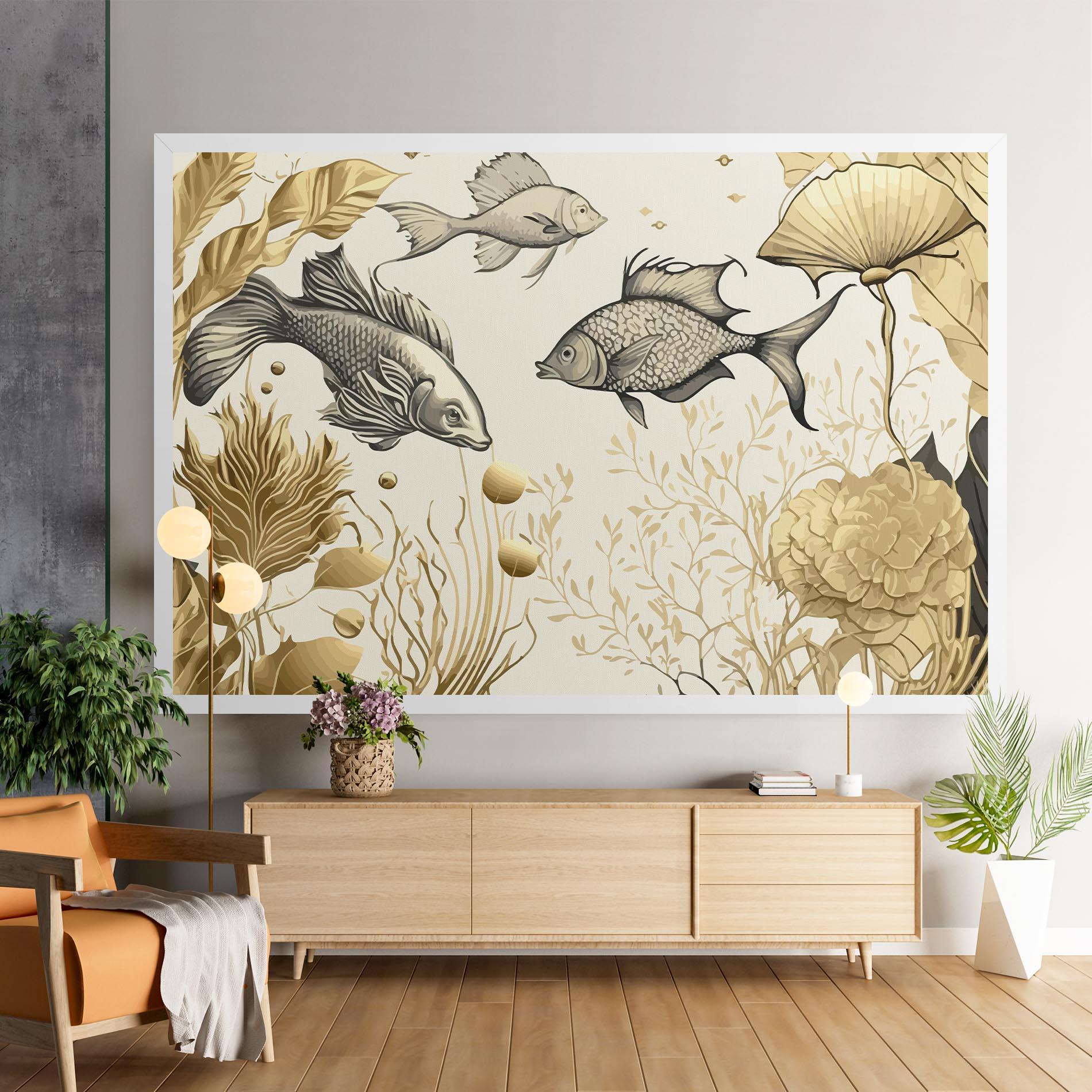 Картина на платно Grey Gold Fish mockup 9