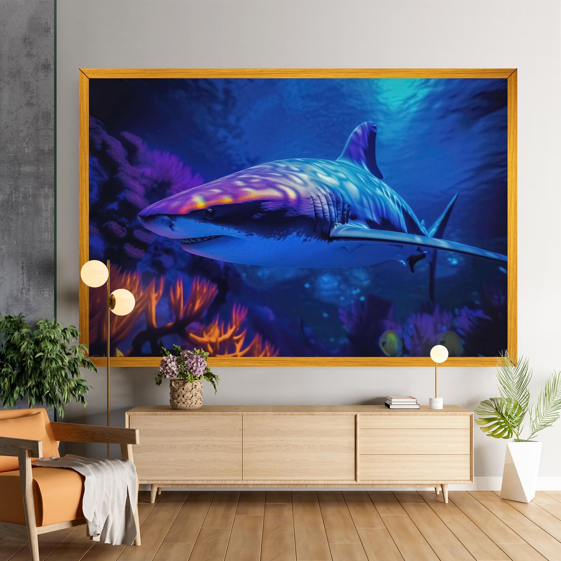 Картина на платно Blue Light Shark mockup 9