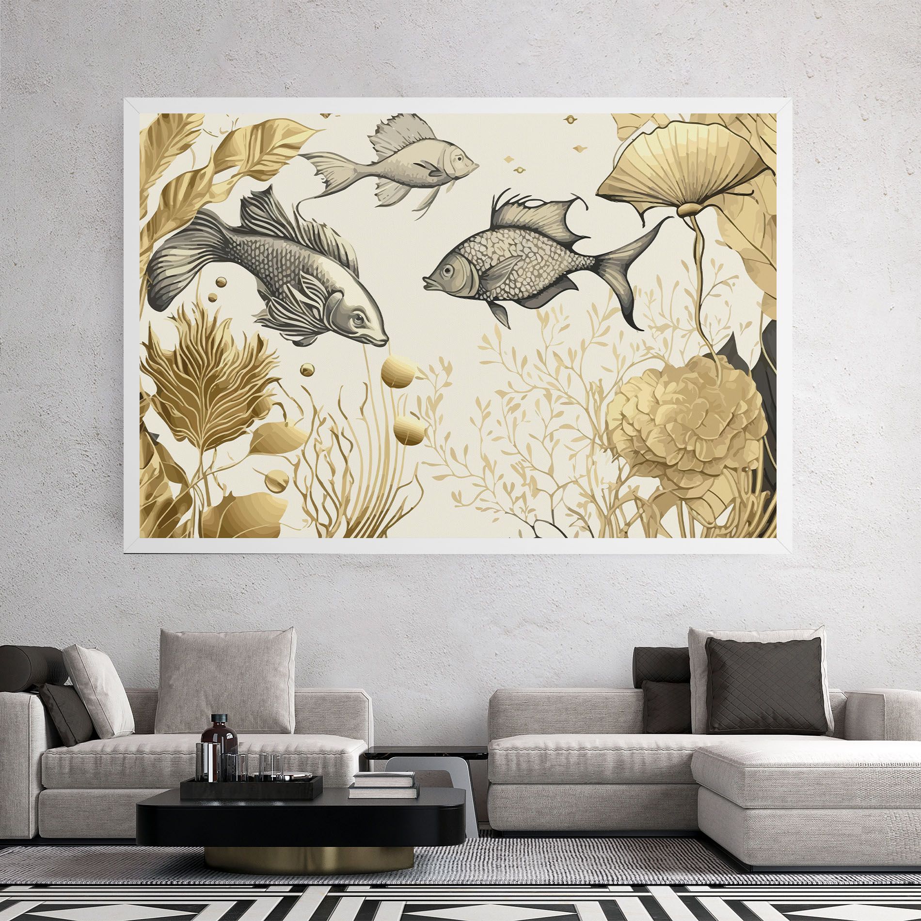 Grey Gold Fish mockup 2
