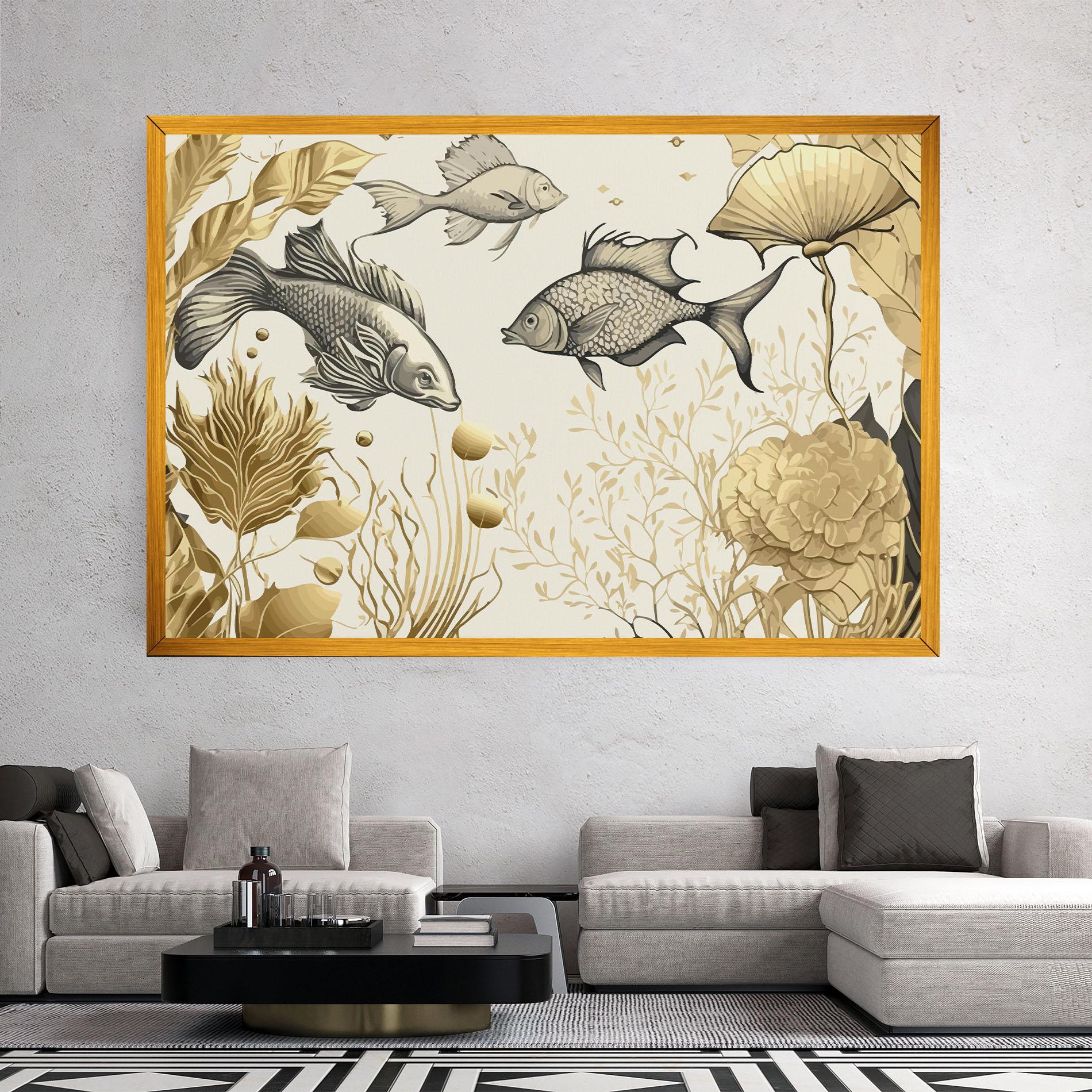 Картина на платно Grey Gold Fish mockup 2
